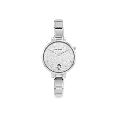 Paris watch with steel band round with zirconia glitter silver. Personalized watch with Composable® links. Make it your own.