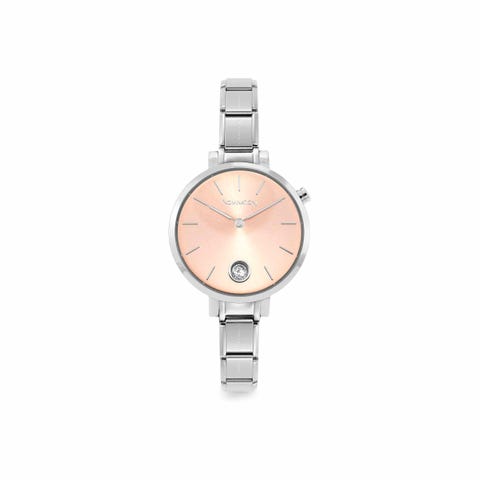 Paris watch with steel band round with zirconia pink gold. Personalized watch with Composable® links. Make it your own.