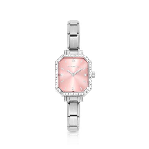 Paris watch with steel strap and rectangular cubic zirconia pink. Personalized watch with Composable® links. Make it your own.