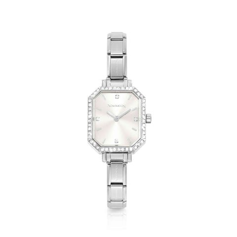 Paris watch with steel strap and rectangular cubic zirconia silver. Personalized watch with Composable® links. Make it your own.