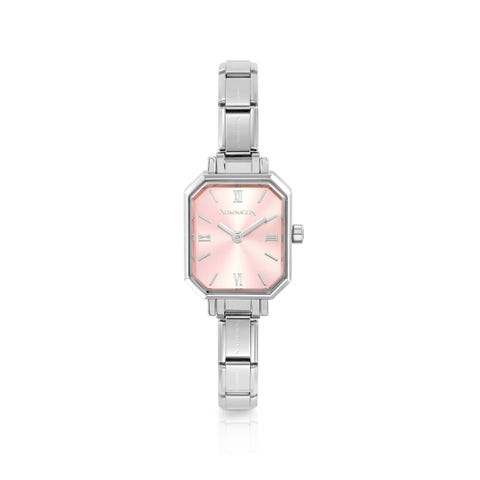 Paris watch with new rectangular steel strap in pink. Personalized watch with Composable® links. Make it your own.