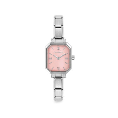 Paris watch with new rectangular steel strap pastel pink. Personalized watch with Composable® links. Make it your own.