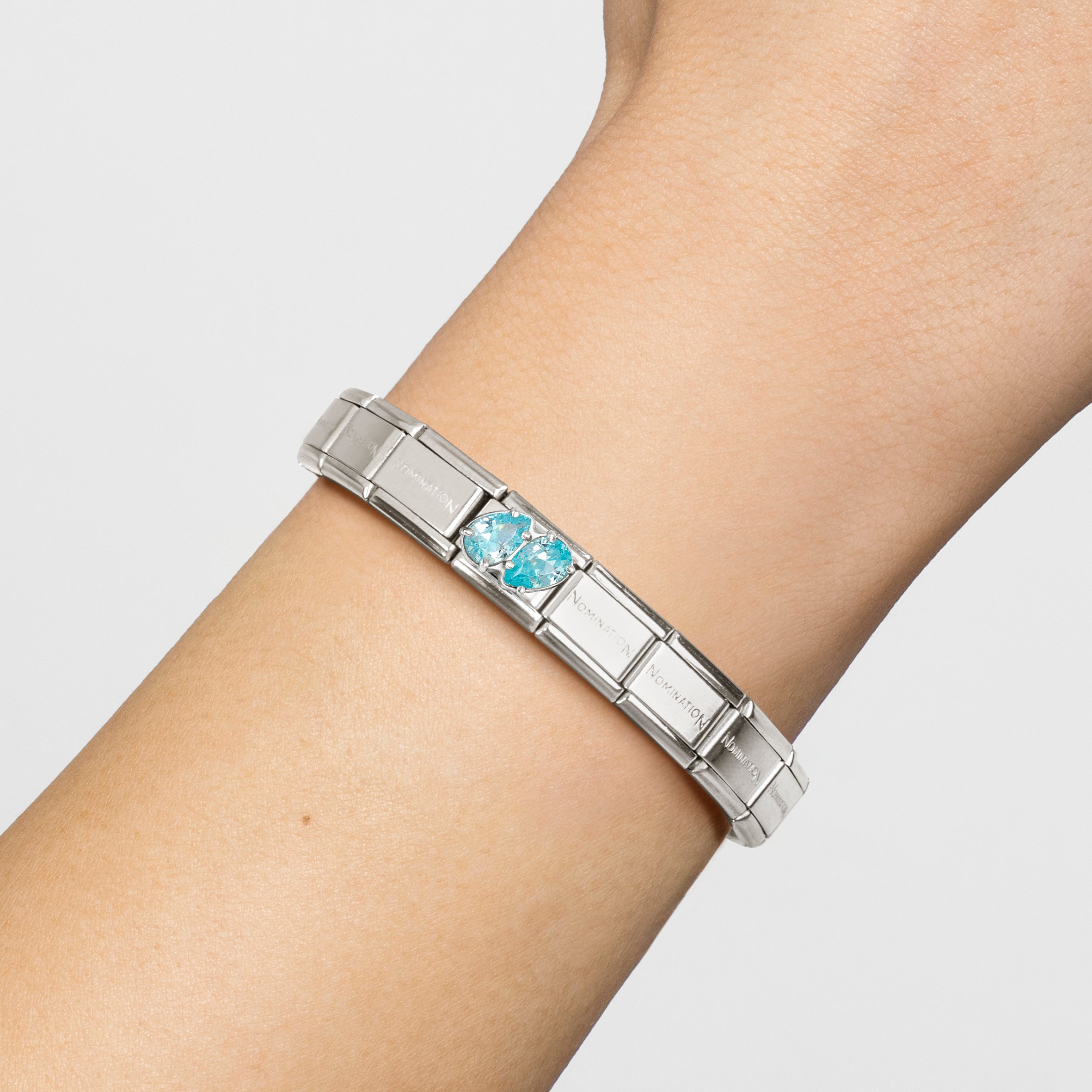 Composable® Link, Charm, Light Blue Double Drop in hypoallergenic stainless steel, sterling silver .925 and cubic zirconia | Nomination Italy
