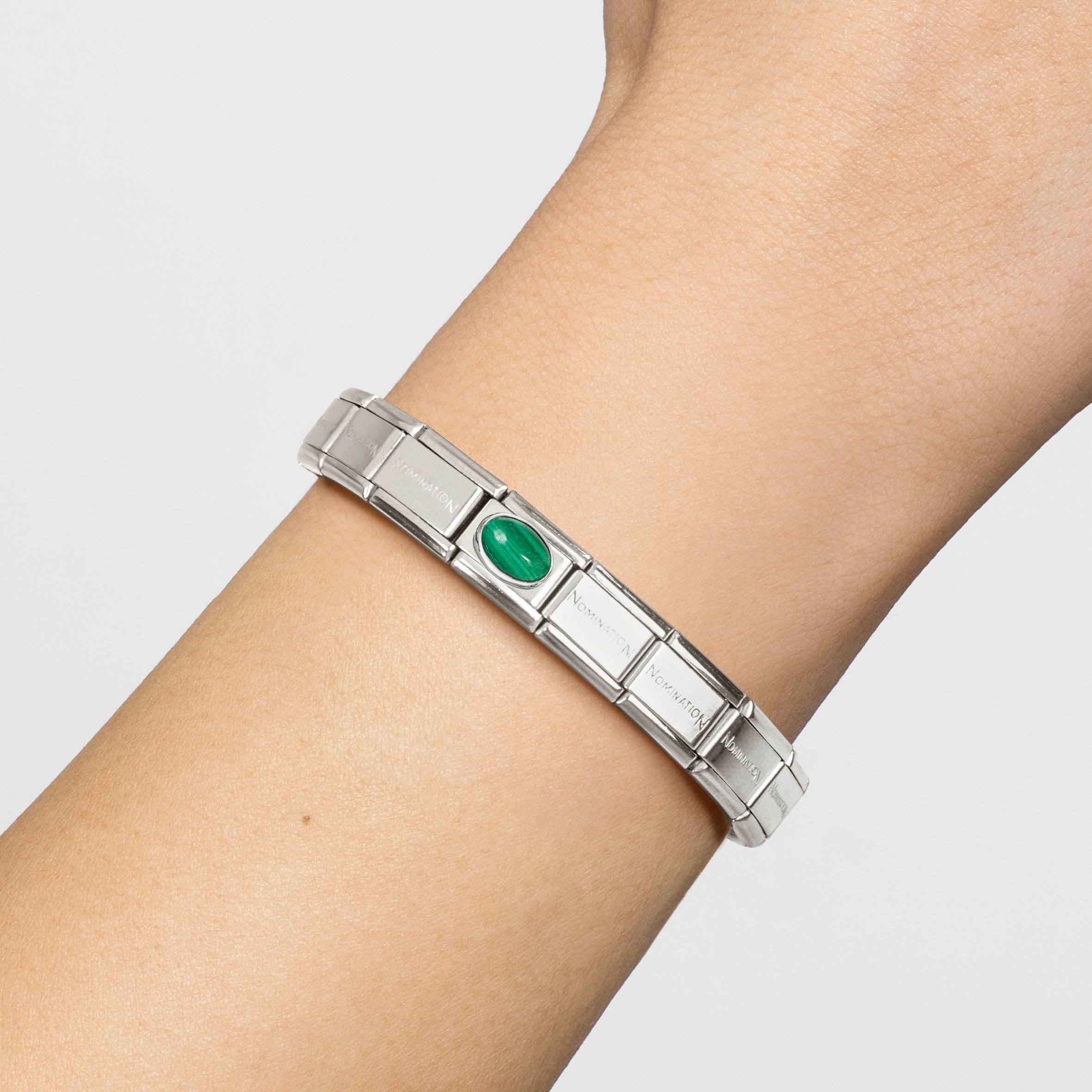 Composable® Link, Charm, Malachite Stone in hypoallergenic stainless steel, sterling silver .925 and natural stones | Nomination Italy