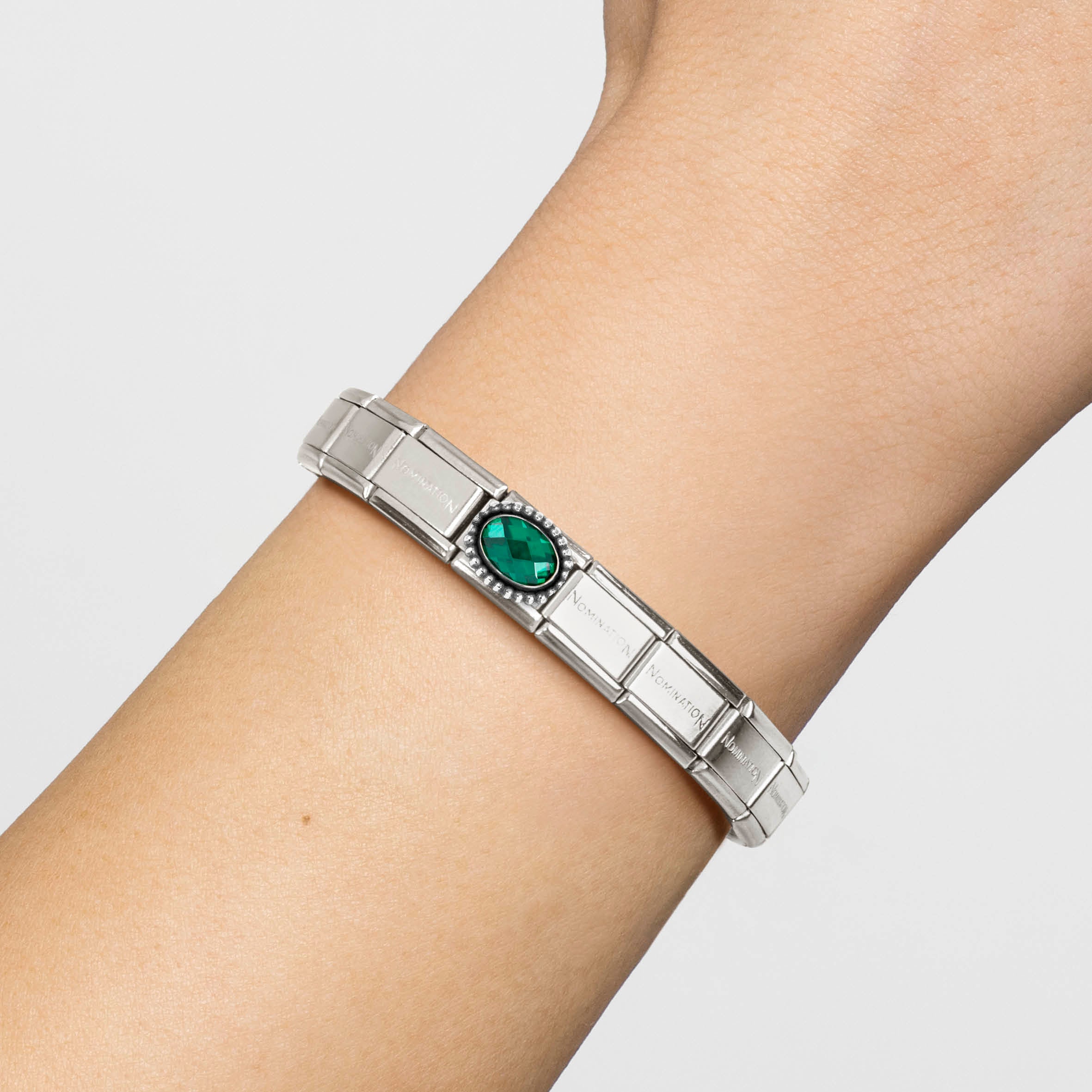 Composable® Link, Charm, Emerald Green Cubic Zirconia, Vintage Effect in hypoallergenic stainless steel, sterling silver .925 and cubic zirconia | Nomination Italy