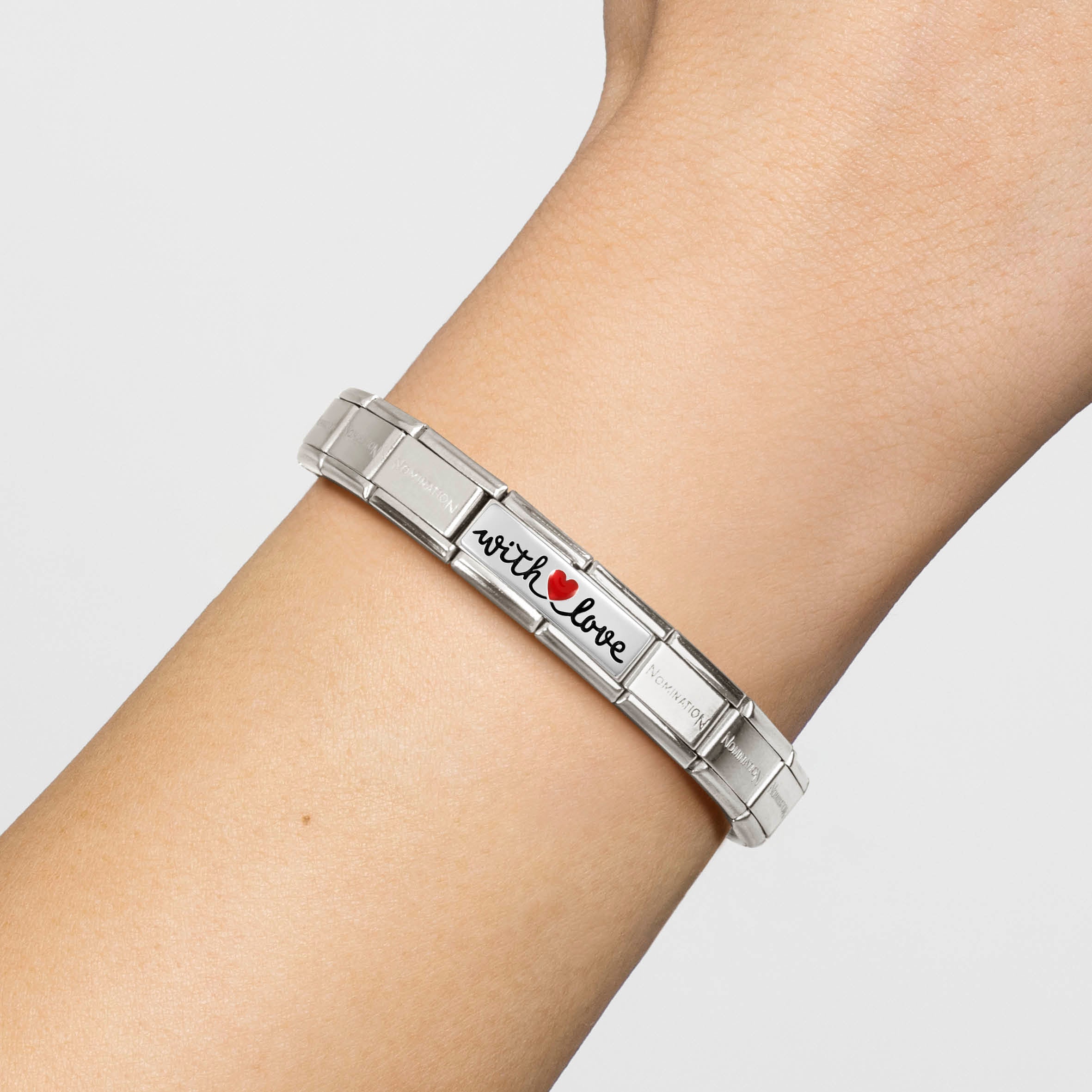 Composable® Double Link, Charm, with Love with Red Heart in hypoallergenic stainless steel, sterling silver .925 and enamel | Nomination Italy