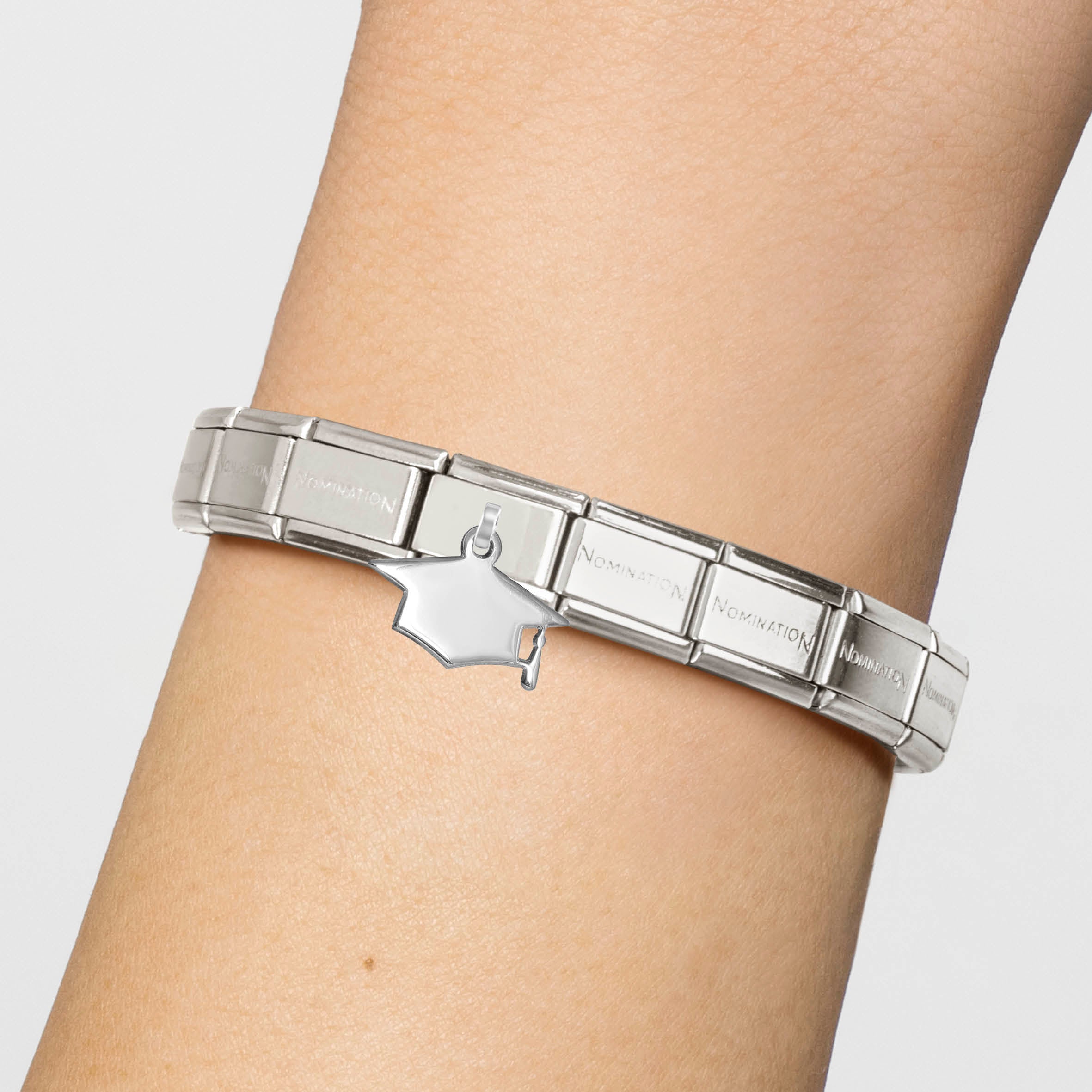 Composable® Link, Charm, Graduation Hat Engraving Pendant in hypoallergenic stainless steel, sterling silver .925 and cubic zirconia | Nomination Italy