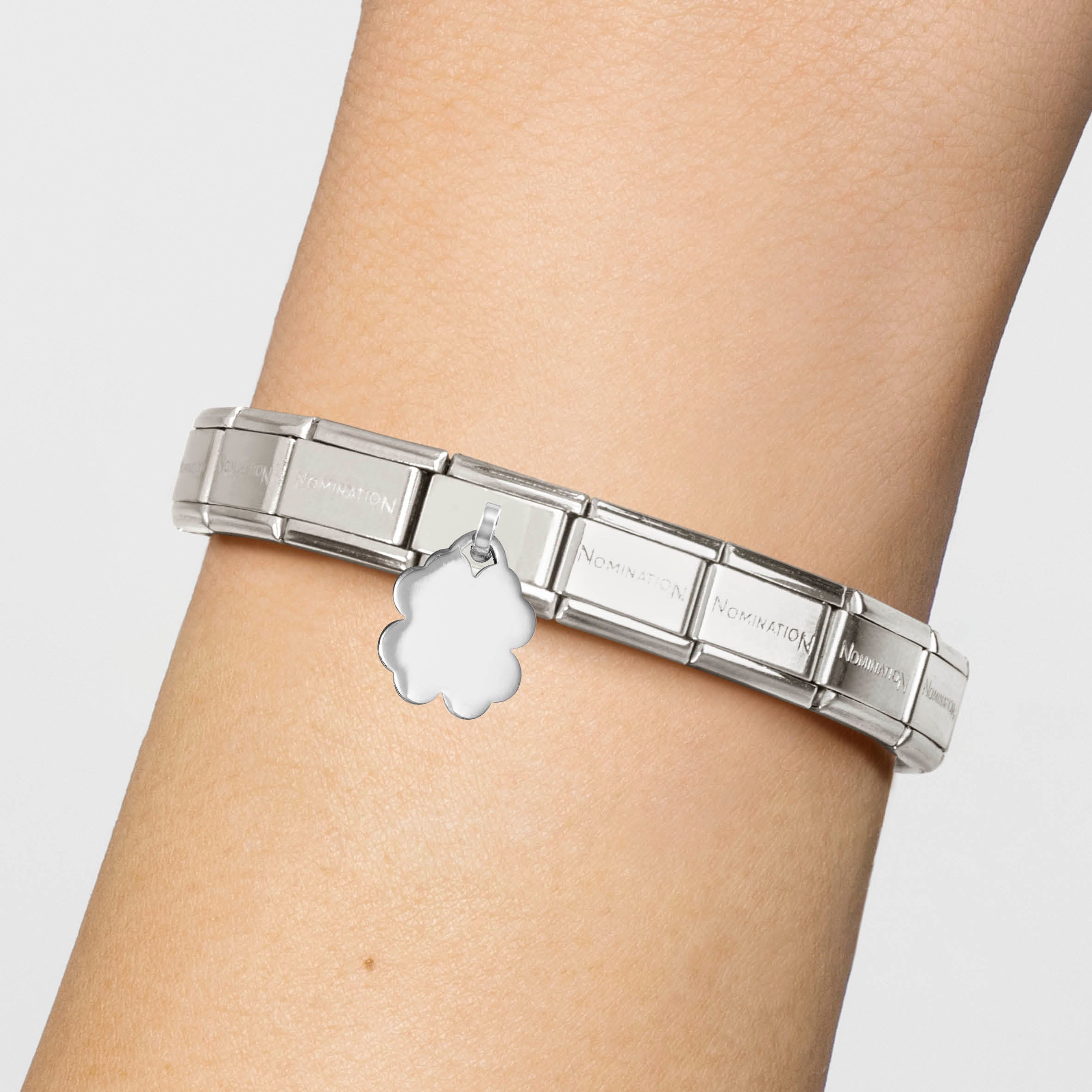 Composable® Link, Charm, Four-leaf Clover Engraving Pendant in hypoallergenic stainless steel, sterling silver .925 and cubic zirconia | Nomination Italy