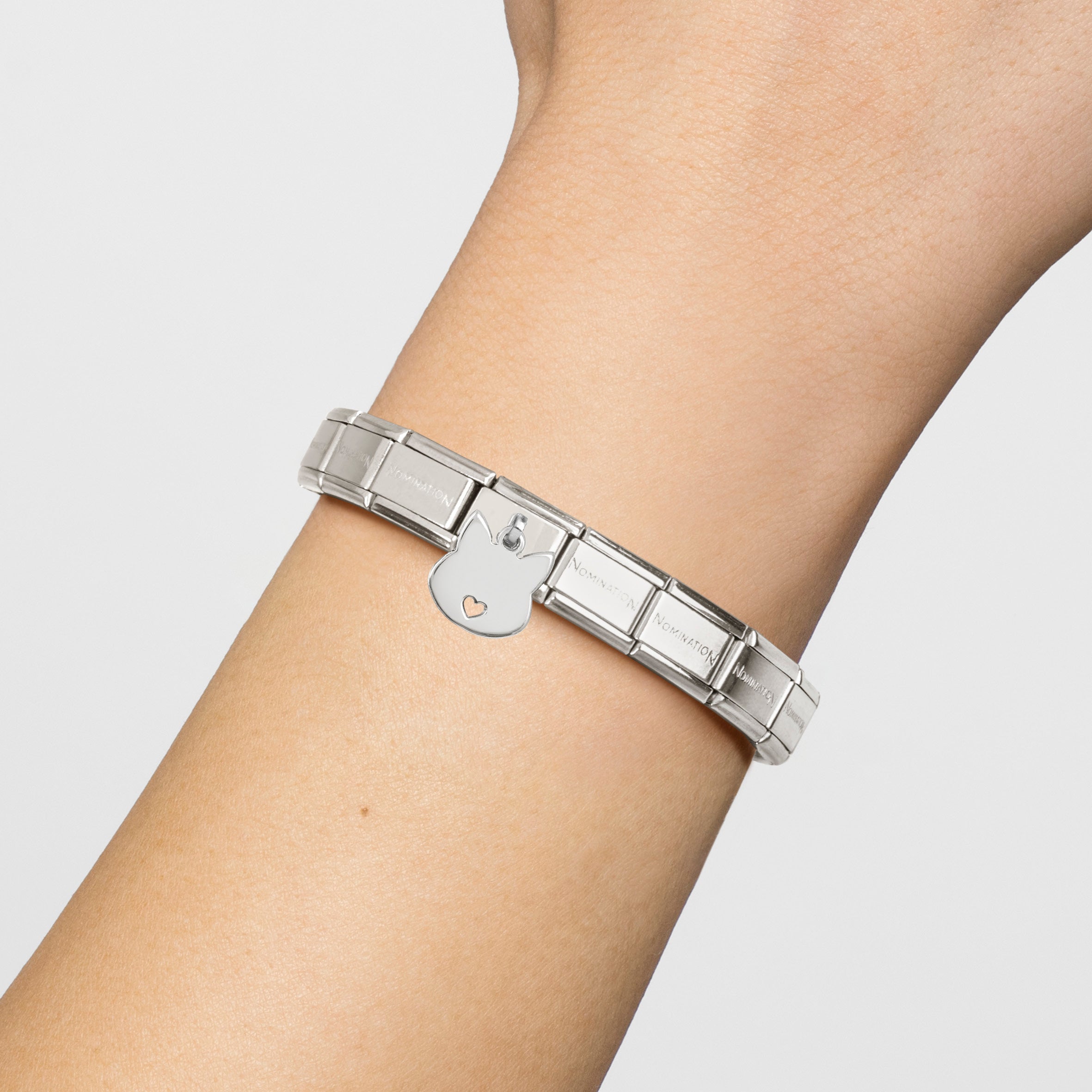 Composable® Link, Charm, Cat Face Pendant in hypoallergenic stainless steel, sterling silver .925 and cubic zirconia | Nomination Italy