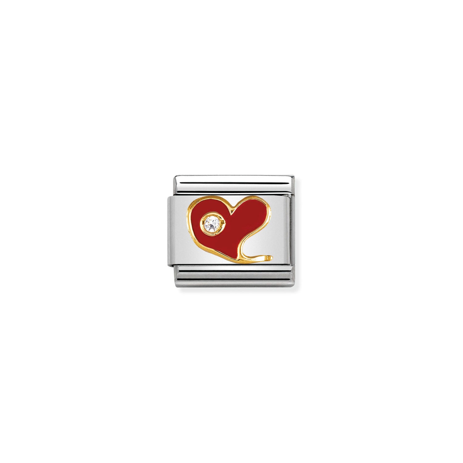 Composable® Link, Charm, Red Heart with Enamel and Stone in hypoallergenic stainless steel, enamel, gold 18 kt and cubic zirconia | Nomination Italy