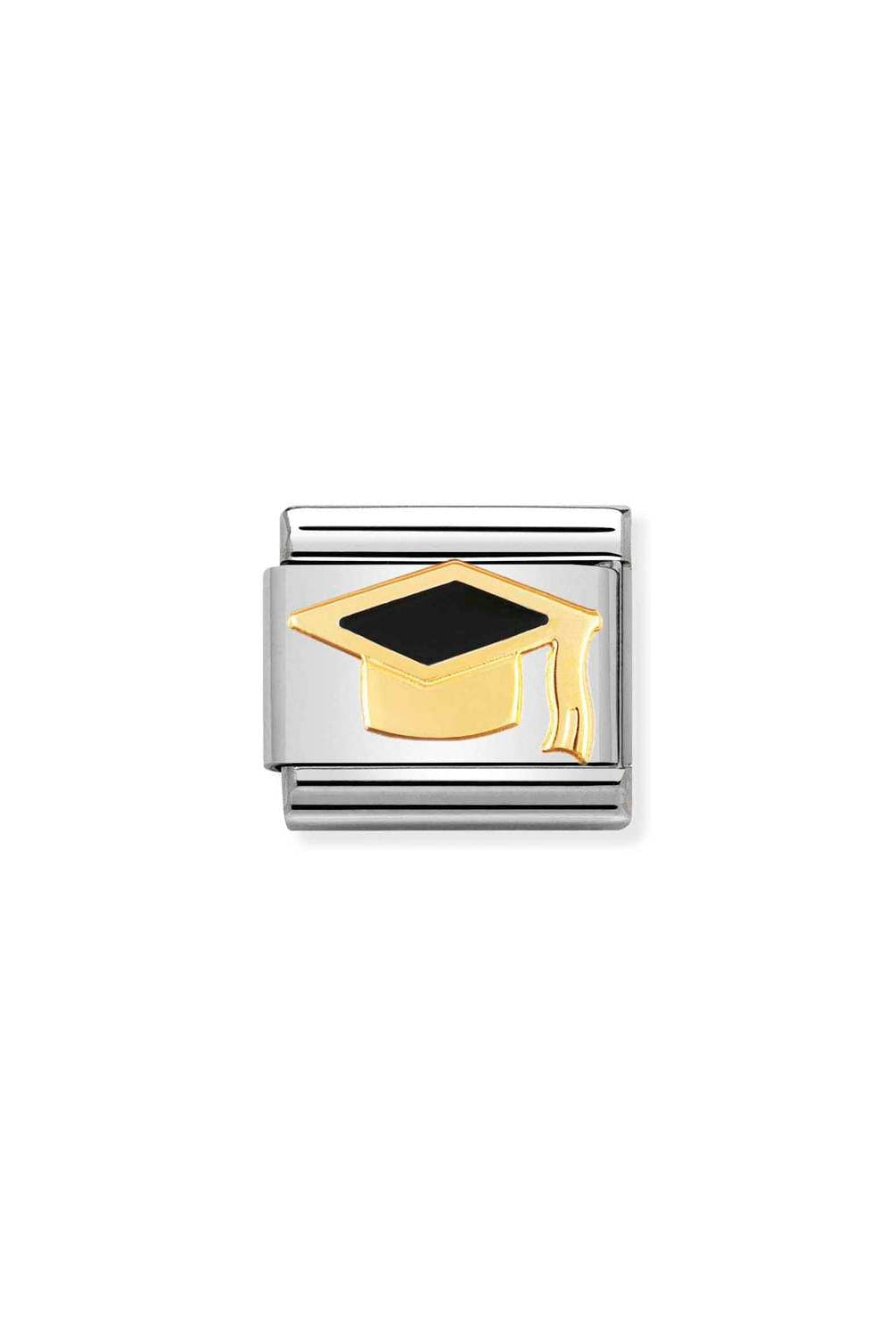 Composable® Link, Charm, Black Graduate Hat in hypoallergenic stainless steel, gold 18 kt and enamel | Nomination Italy
