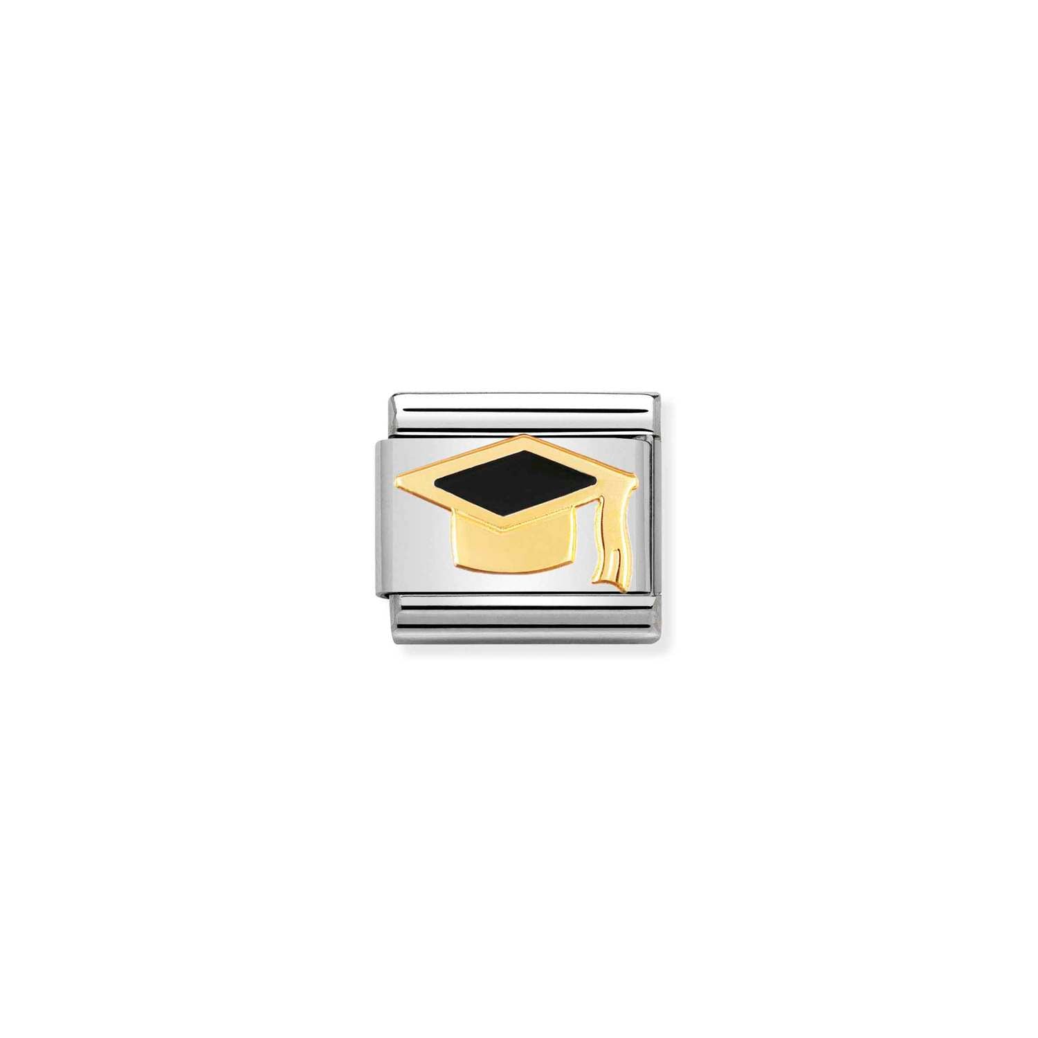 Composable® Link, Charm, Black Graduate Hat in hypoallergenic stainless steel, gold 18 kt and enamel | Nomination Italy