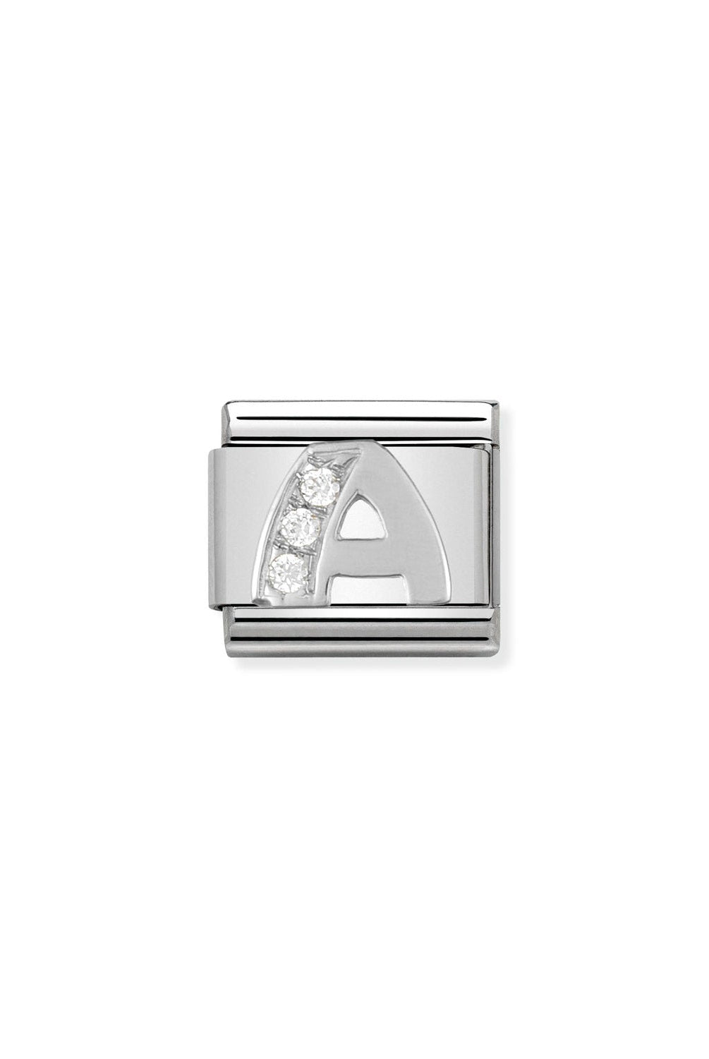 Composable® Link, Charm, Letter A In silver and Stones in hypoallergenic stainless steel, sterling silver .925 and cubic zirconia | Nomination Italy