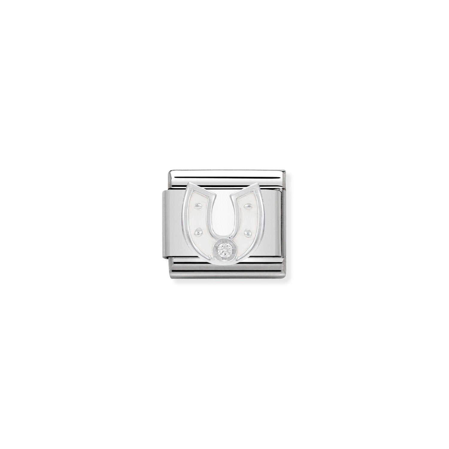 Composable® Link, Charm, White Horseshoe In Enamel and Stone in hypoallergenic stainless steel, sterling silver .925 and cubic zirconia | Nomination Italy