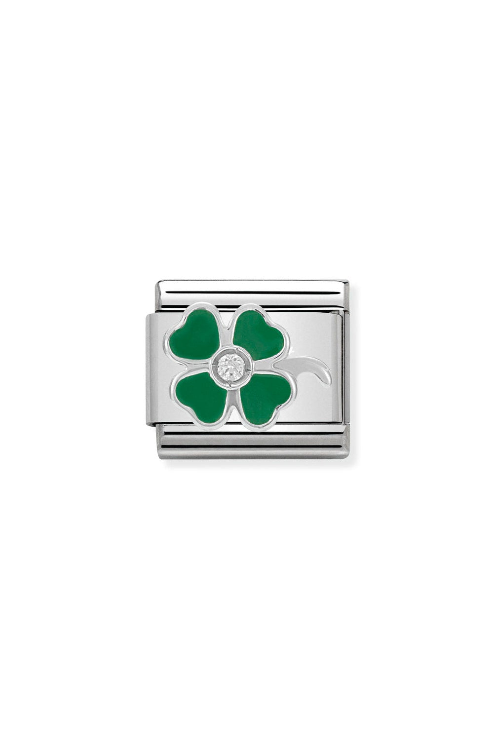 Composable® Link, Charm, Green Clover In Enamel and Stone in hypoallergenic stainless steel, sterling silver .925 and cubic zirconia | Nomination Italy