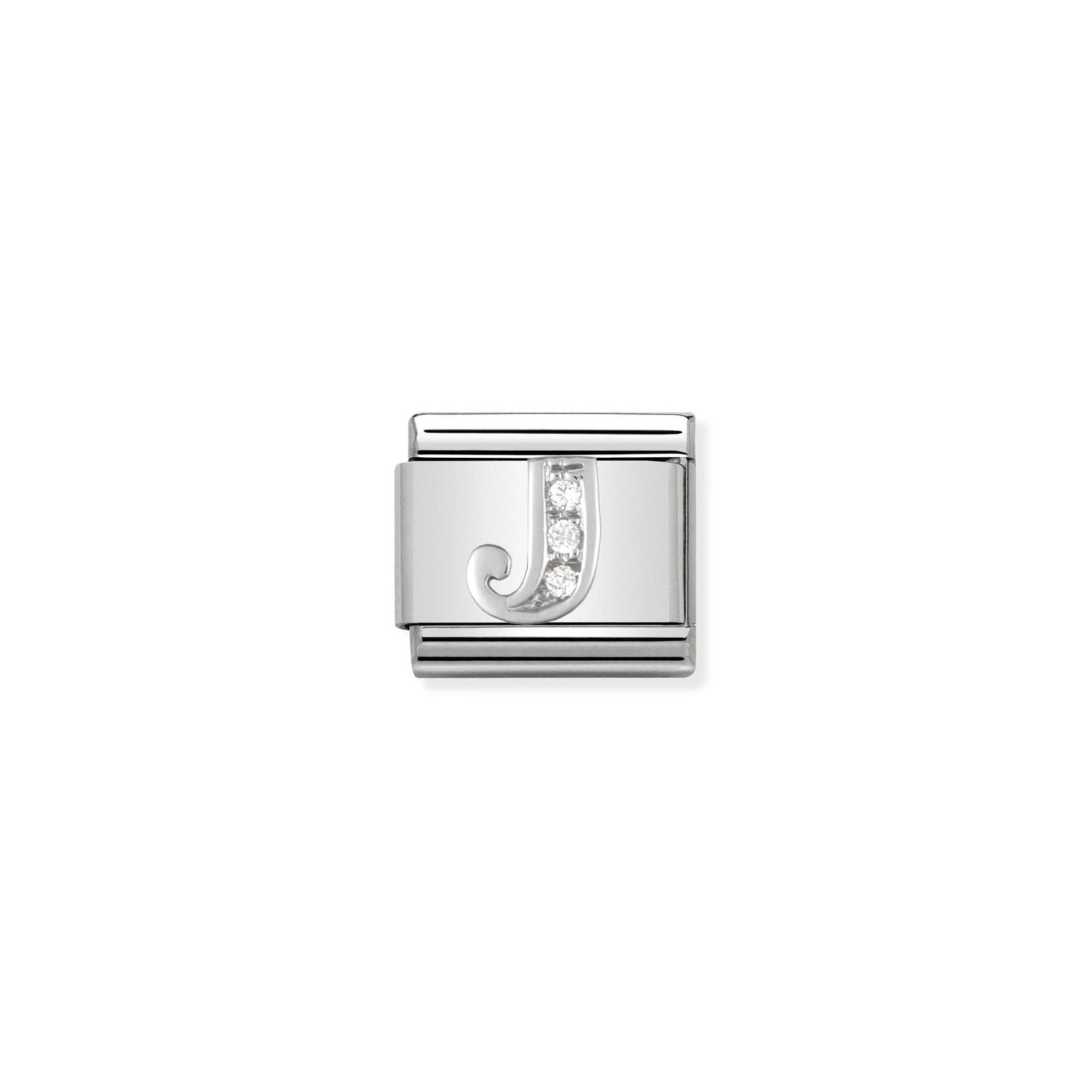 Composable® Link, Charm, Letter J In silver and Zirconia in hypoallergenic stainless steel, sterling silver .925 and cubic zirconia | Nomination Italy