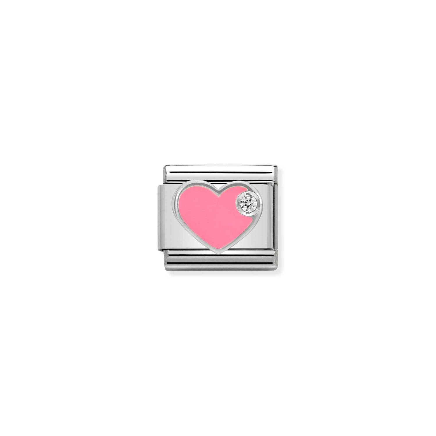 Composable® Link, Charm, Pink Enamel Heart in hypoallergenic stainless steel, sterling silver .925 and cubic zirconia | Nomination Italy