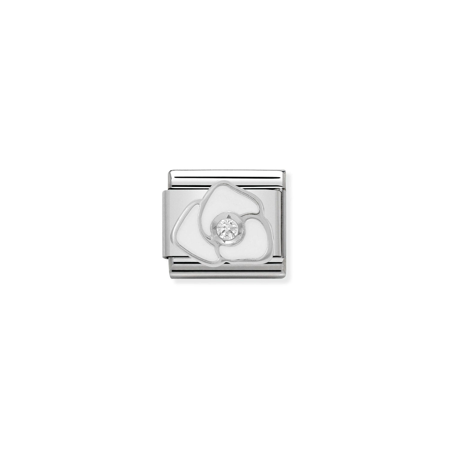 Composable® Link, Charm, White Rose In Enamel and Stone in hypoallergenic stainless steel, sterling silver .925 and cubic zirconia | Nomination Italy