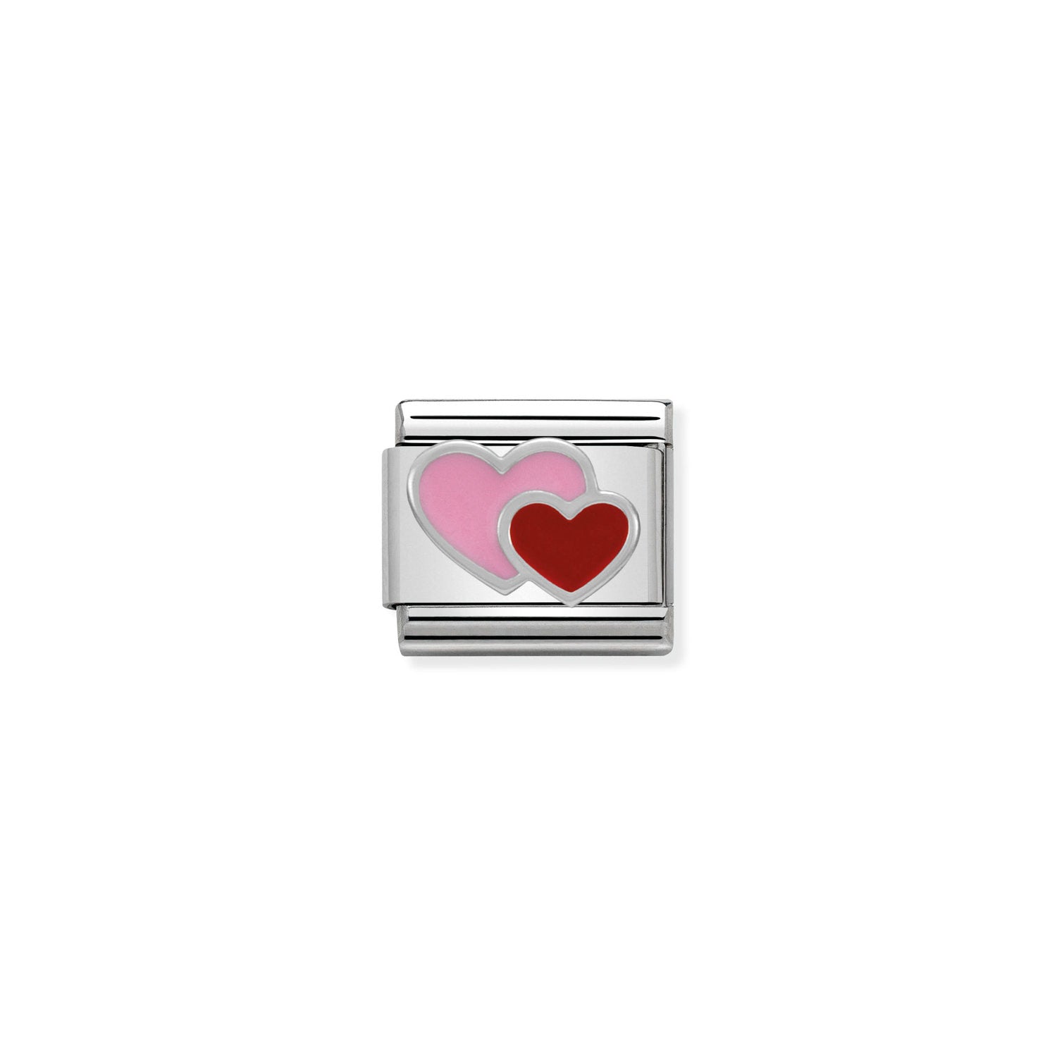Composable® Link, Charm, Pink and Red Double Heart In silver in hypoallergenic stainless steel, sterling silver .925 and enamel | Nomination Italy