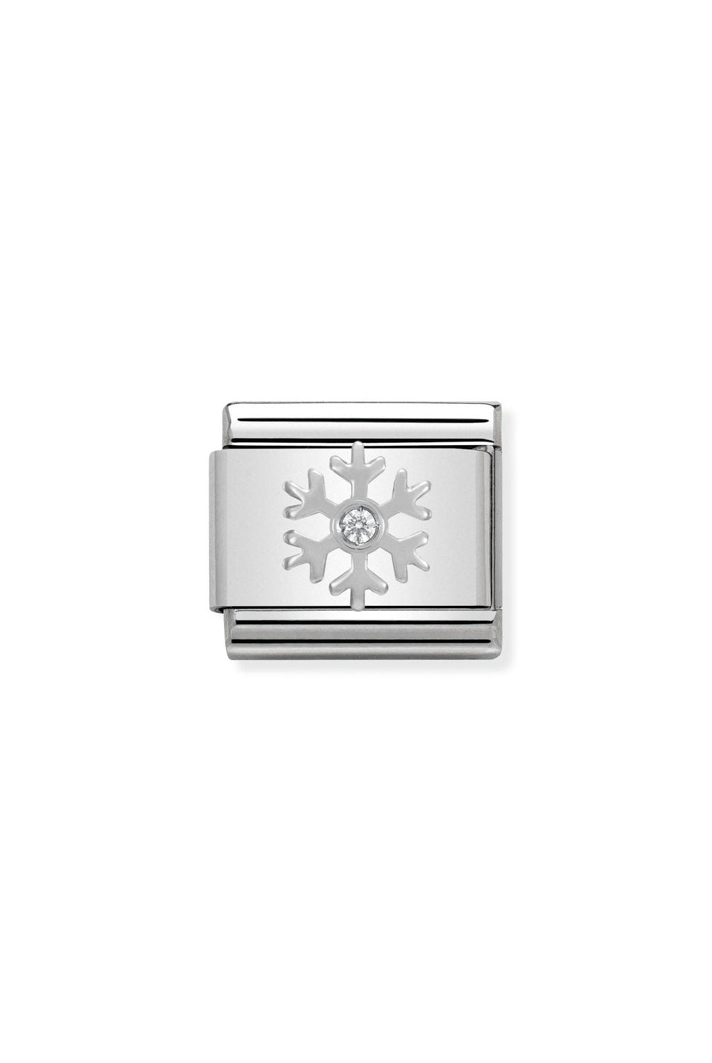 Composable® Link, Charm, White Snowflake In silver and Stones in hypoallergenic stainless steel, sterling silver .925 enamel and cubic zirconia | Nomination Italy