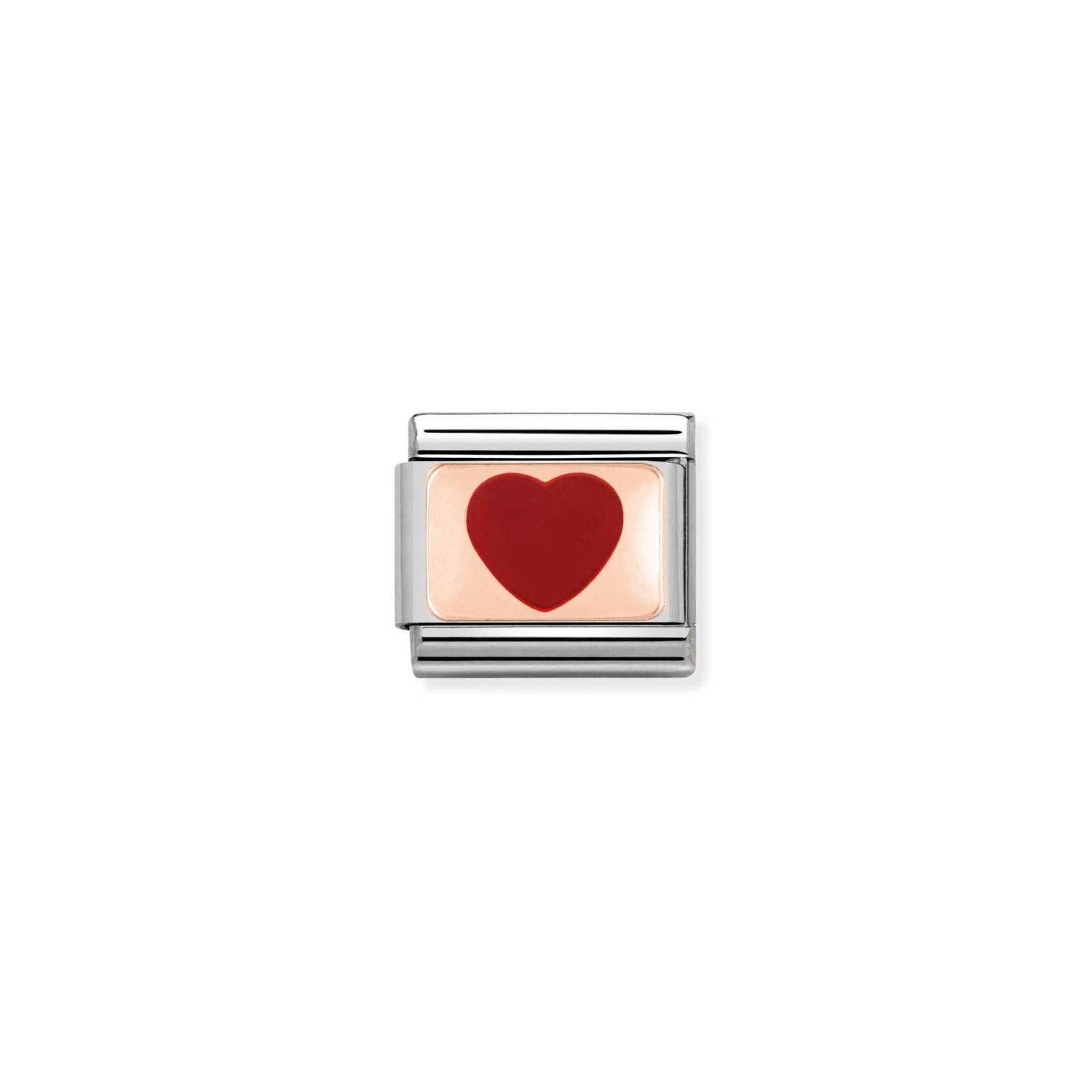 Composable® Link, Charm, rose gold Red Heart in hypoallergenic stainless steel, rose gold 9kt and enamel | Nomination Italy