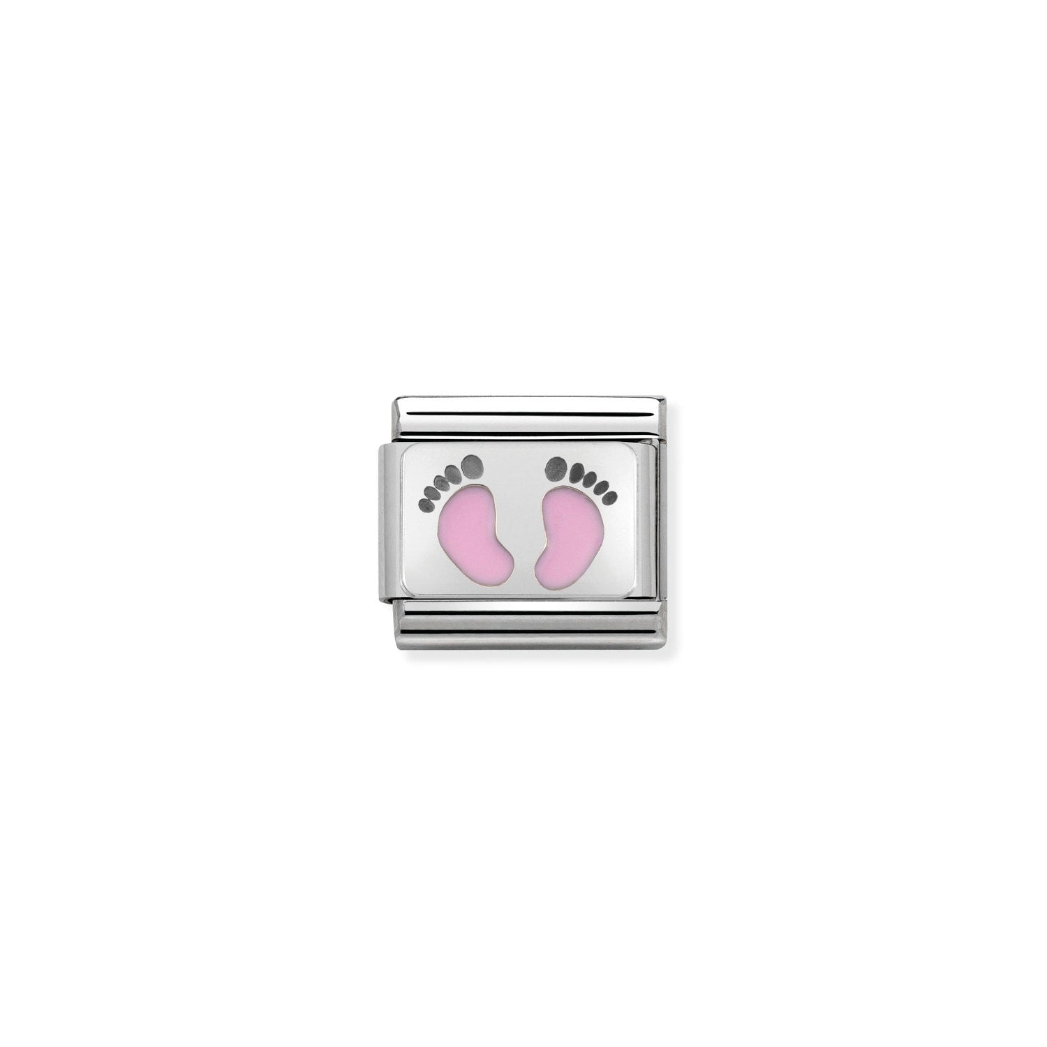 Classic Composable® Link, Link Pink Footprints Symbol in hypoallergenic stainless steel and sterling silver .925 | Nomination Italy