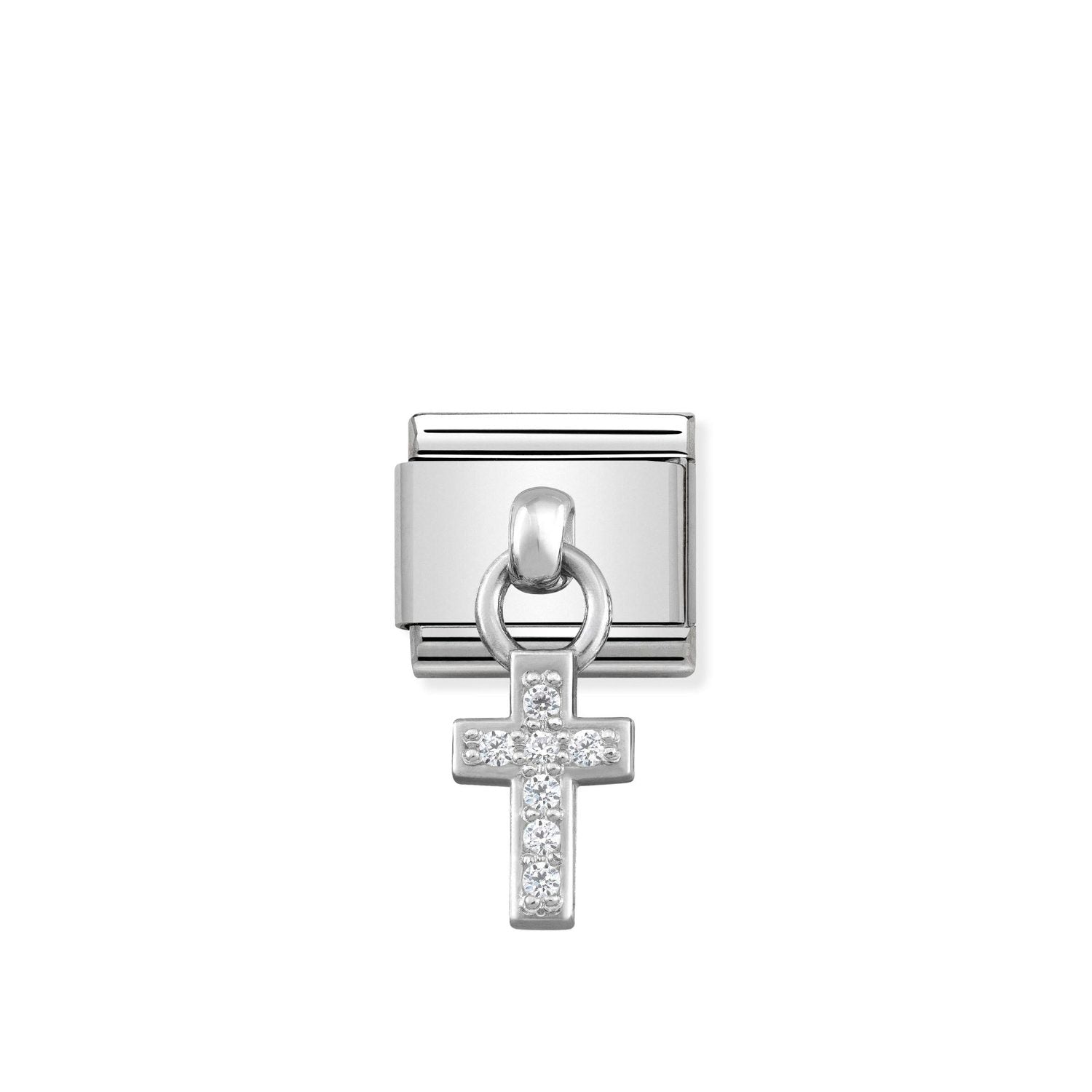 Composable® Link, Charm, silver Pendant Cross in hypoallergenic stainless steel, sterling silver .925 and cubic zirconia | Nomination Italy