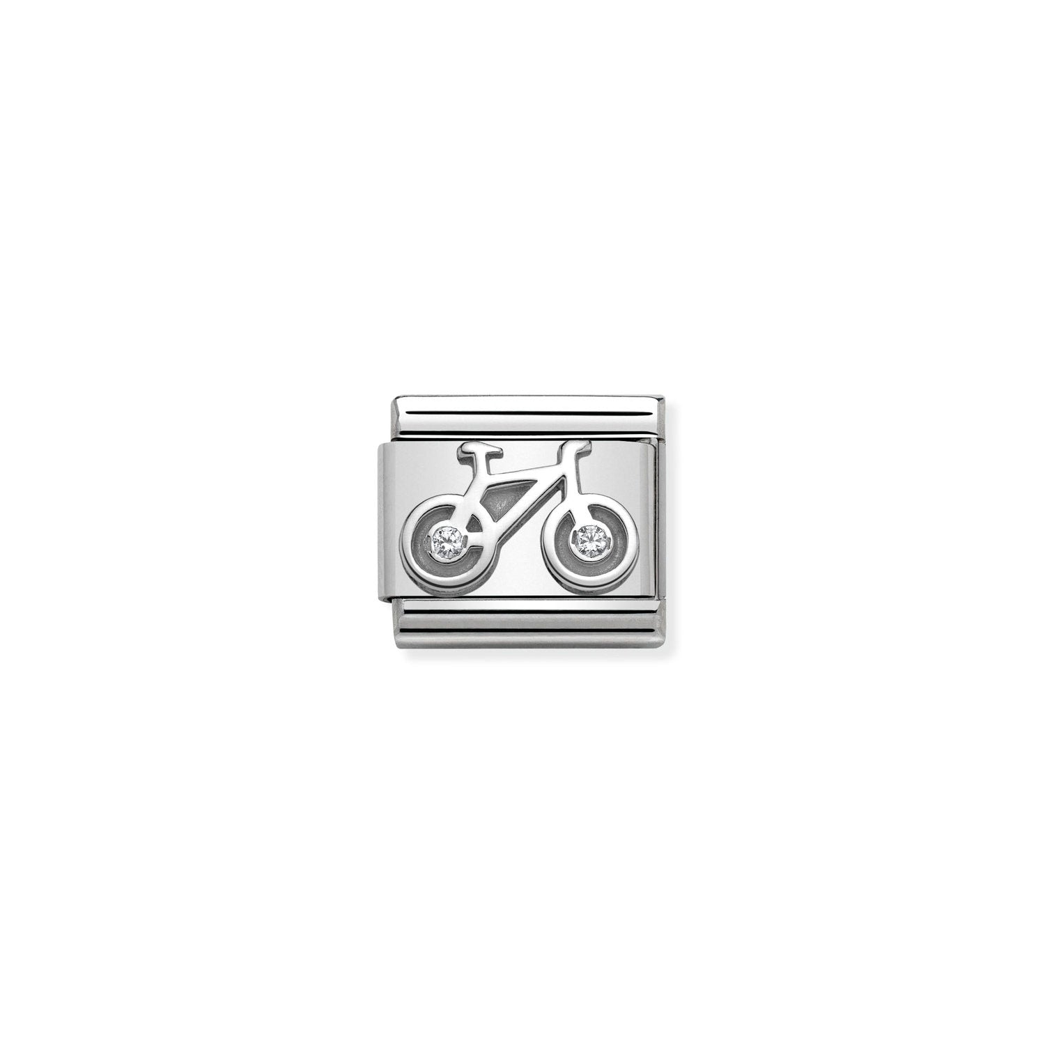 Composable® Link, Charm, Bicycle In silver and Stone in hypoallergenic stainless steel, sterling silver .925 and cubic zirconia | Nomination Italy