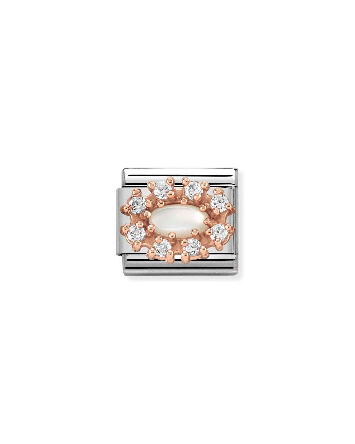 Composable® Link, Charm, White Mother of Pearl in hypoallergenic stainless steel, rose gold 9kt, and cubic zirconia | Nomination Italy