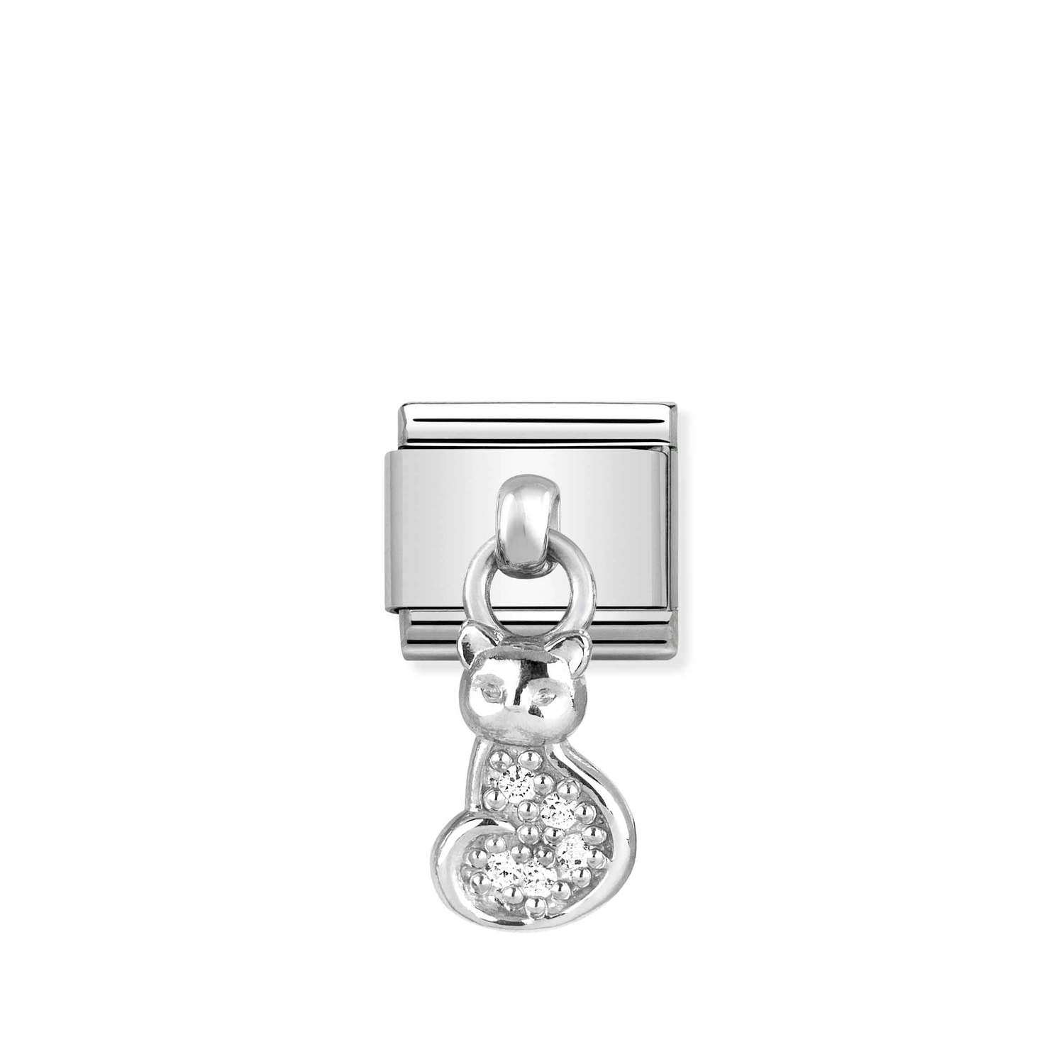 Composable® Link, Charm, Cat Pendant in hypoallergenic stainless steel, sterling silver .925 and cubic zirconia | Nomination Italy