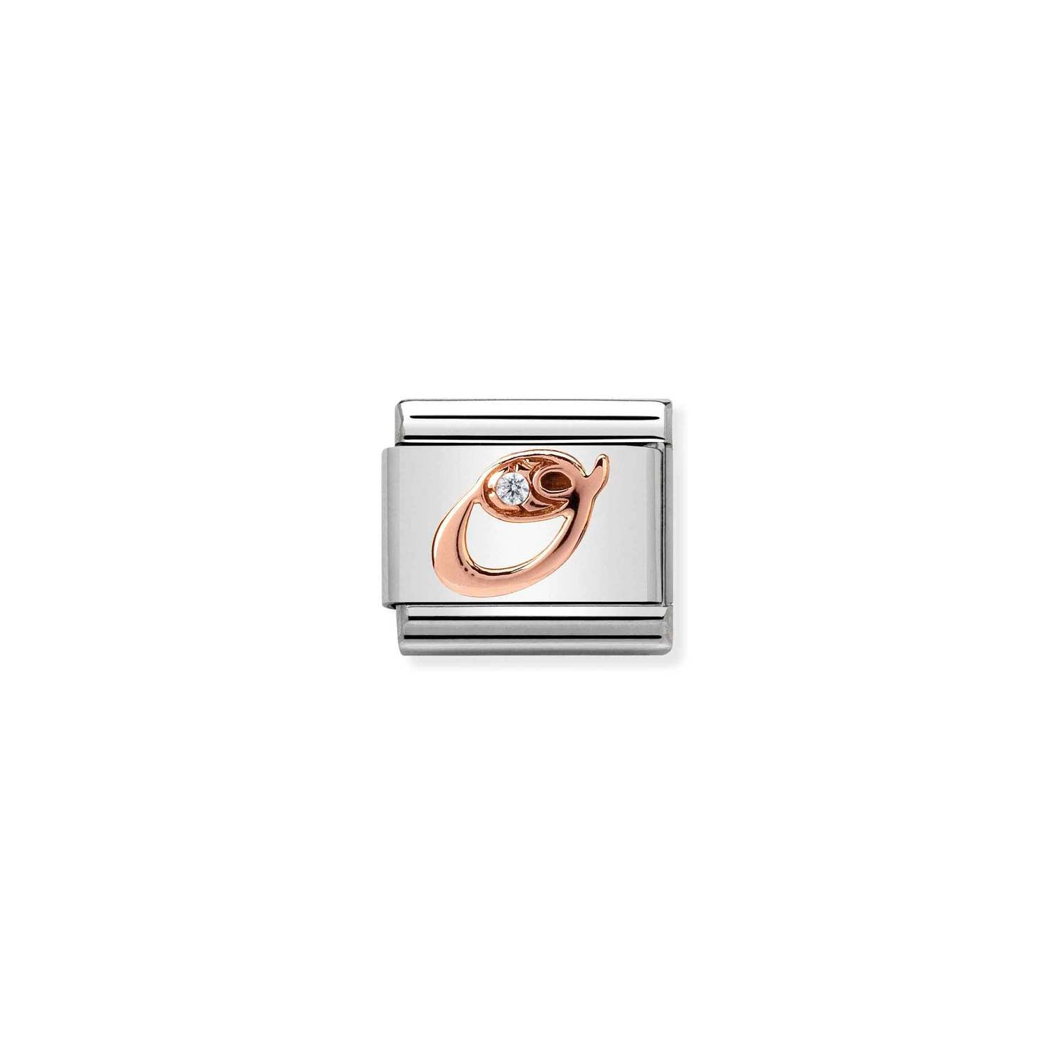 Composable® Link, Charm, Letter O In rose gold and Cubic Zirconia in hypoallergenic stainless steel, rose gold 9kt, and cubic zirconia | Nomination Italy