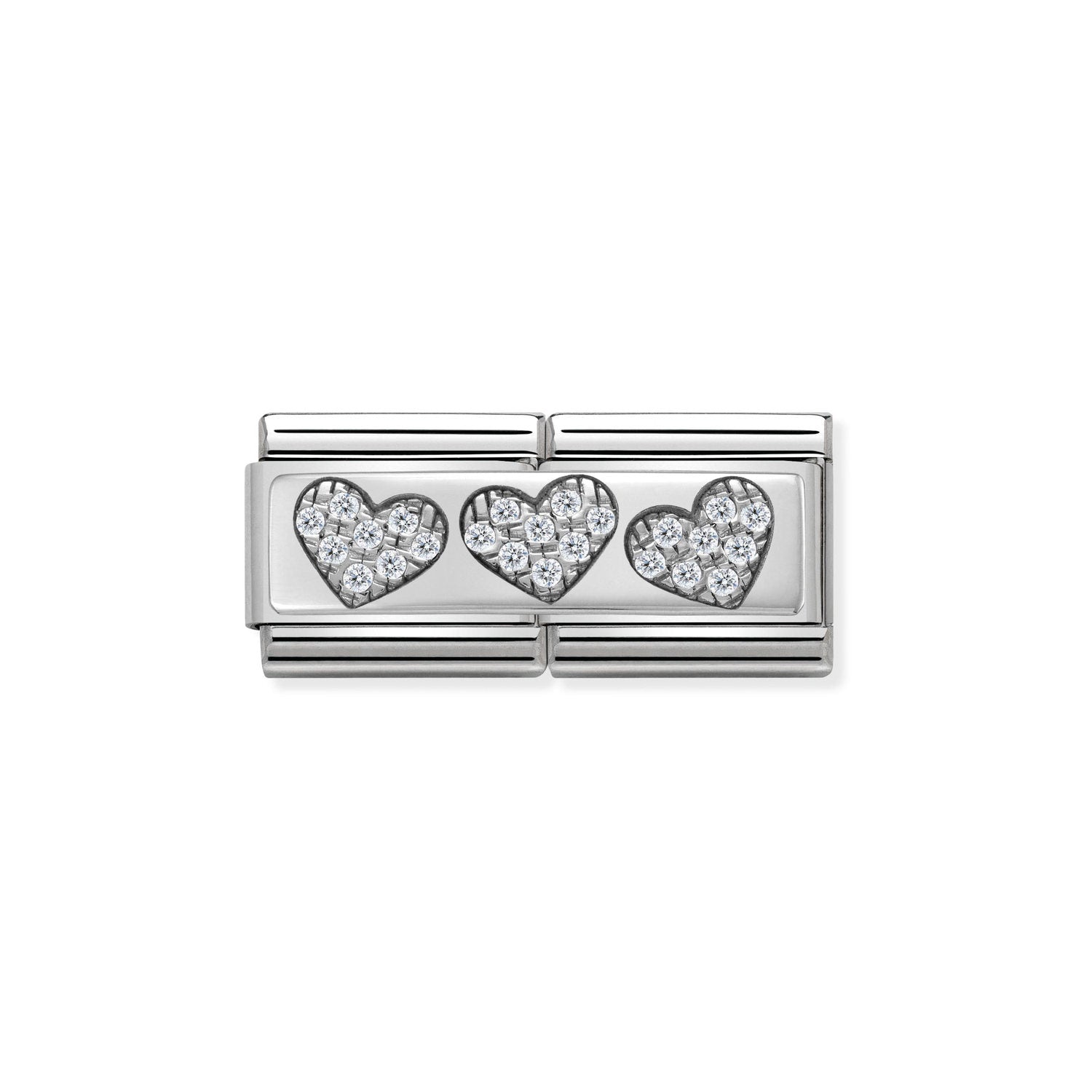 Composable® Double Link, Charm,, 3 Hearts in hypoallergenic stainless steel and sterling silver .925 | Nomination Italy