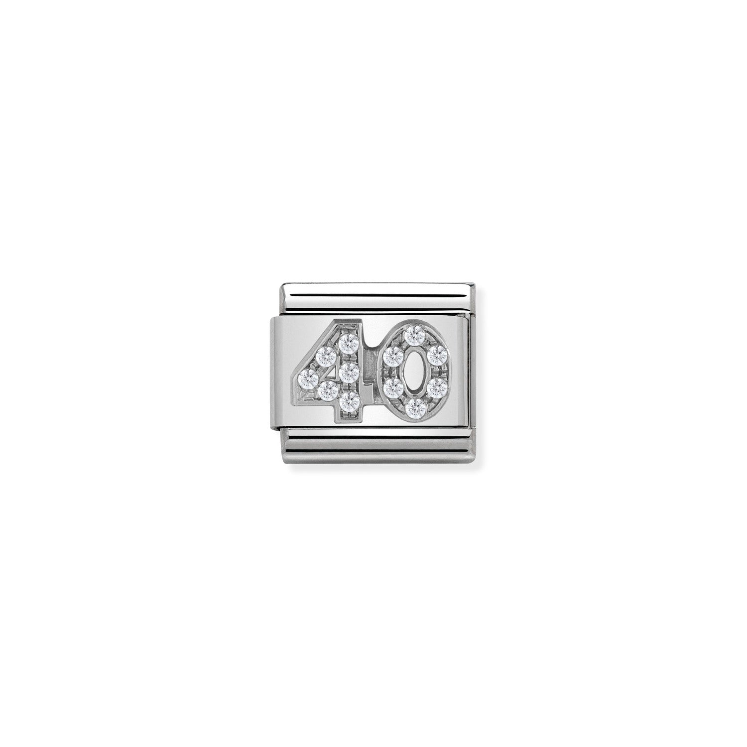 Composable® Link, Charm, Number 40 Link with Stones in hypoallergenic stainless steel, sterling silver .925 and cubic zirconia | Nomination Italy