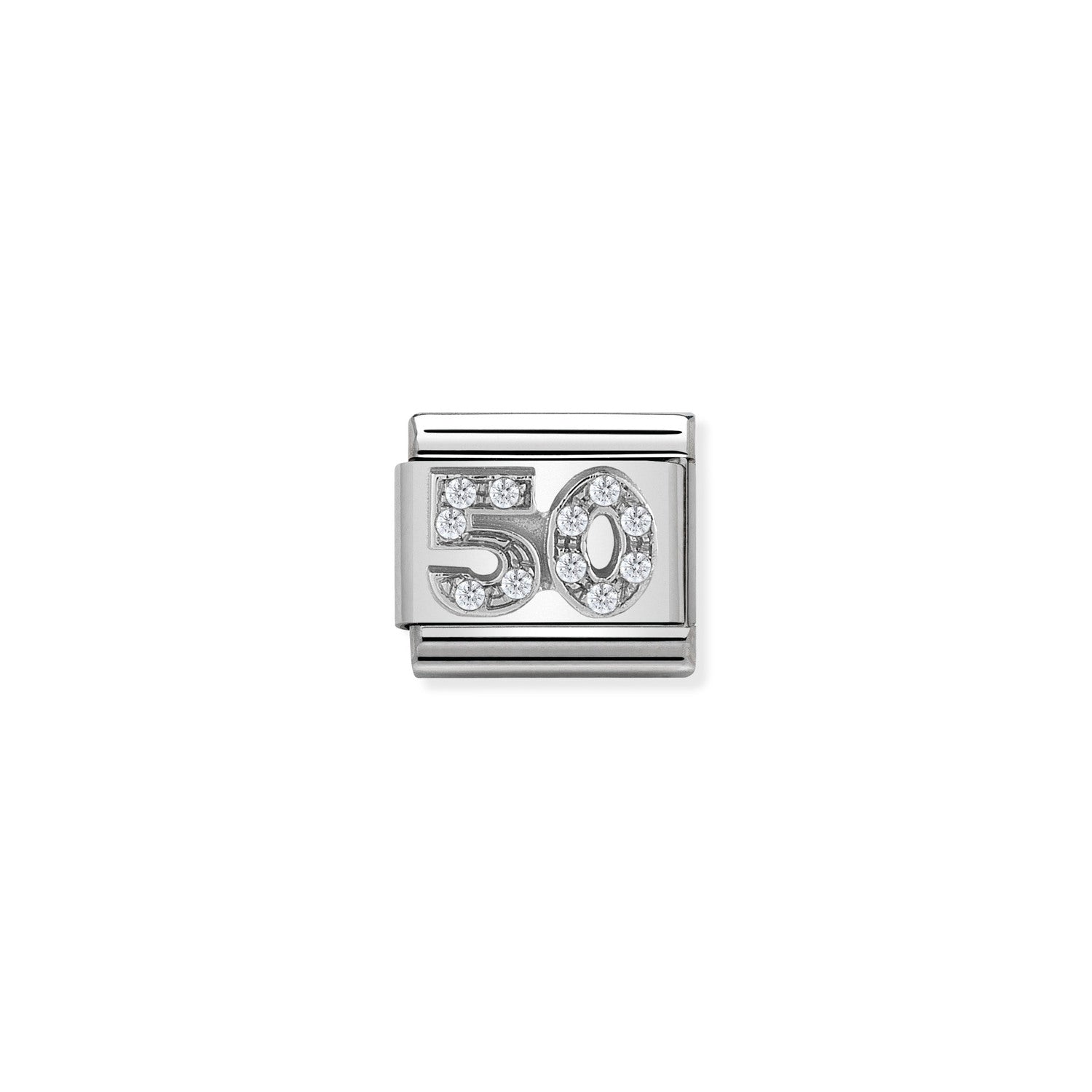 Composable® Link, Charm, Number 50 Link with White Stones in hypoallergenic stainless steel, sterling silver .925 and cubic zirconia | Nomination Italy