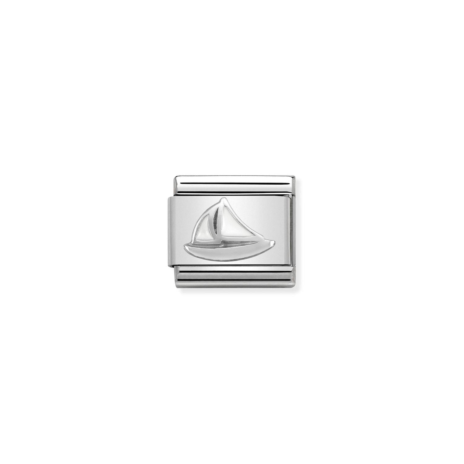 Classic Composable® Link, Sailboat Link In White Enamel in hypoallergenic stainless steel, sterling silver .925 and enamel | Nomination Italy