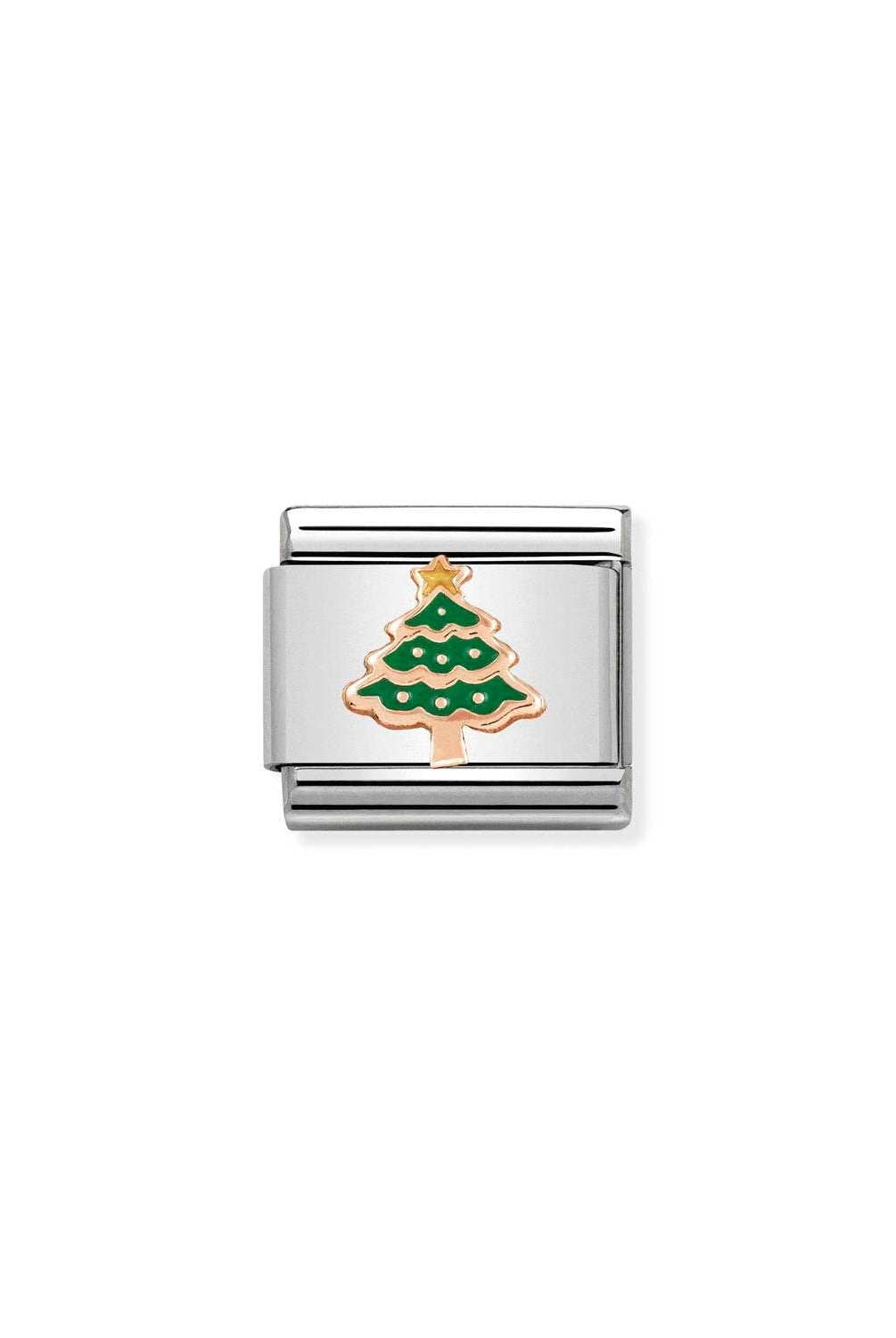 Composable® Link, Charm, rose gold Christmas Tree in hypoallergenic stainless steel, rose gold 9kt and enamel | Nomination Italy
