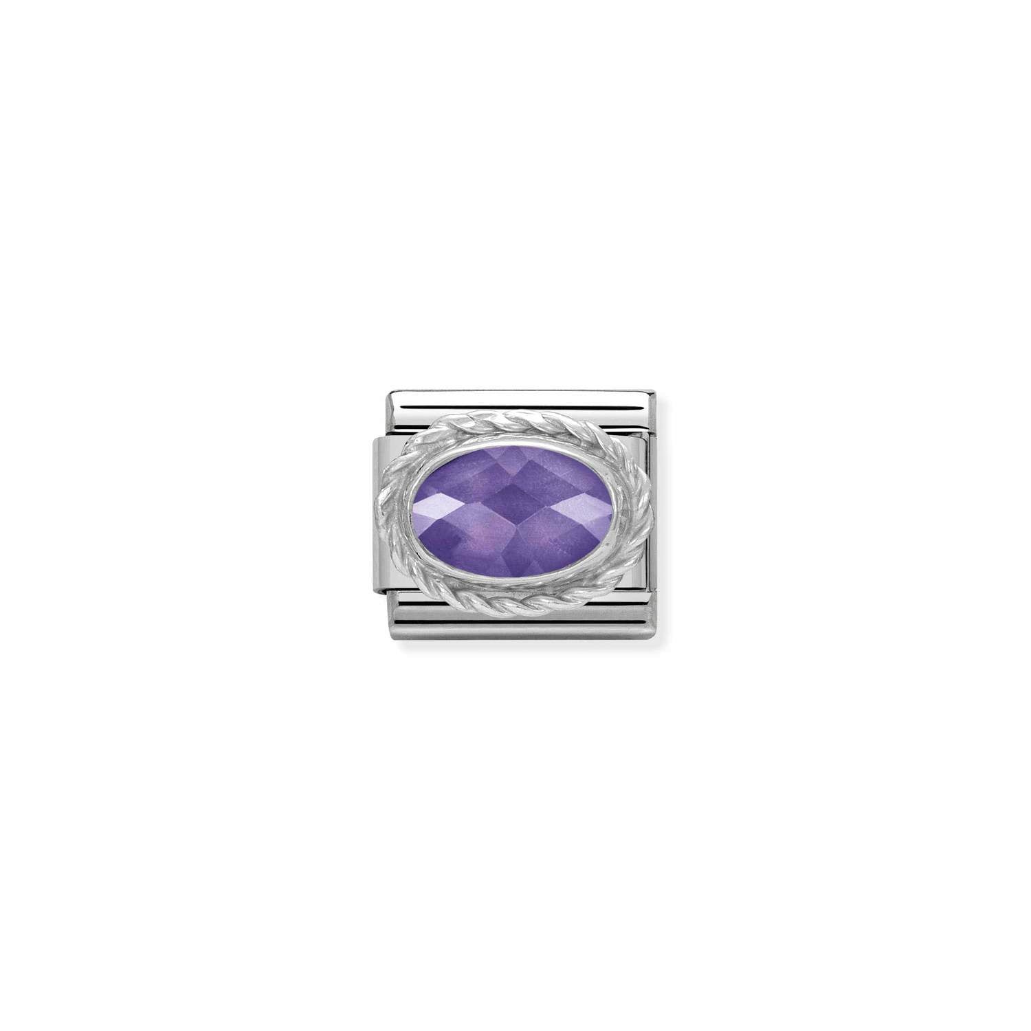 Composable® Link, Charm, Purple Oval Stone, silver in hypoallergenic stainless steel, sterling silver .925 and cubic zirconia | Nomination Italy