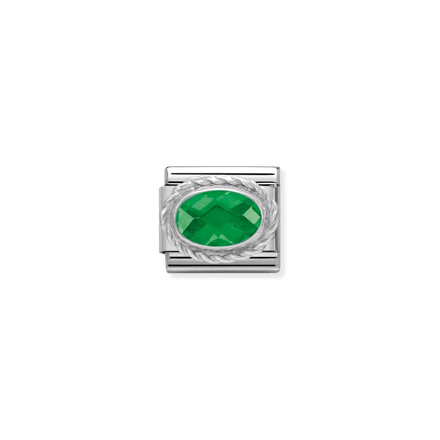 Composable® Link, Charm, Green Oval Stone, silver in hypoallergenic stainless steel, sterling silver .925 and cubic zirconia | Nomination Italy
