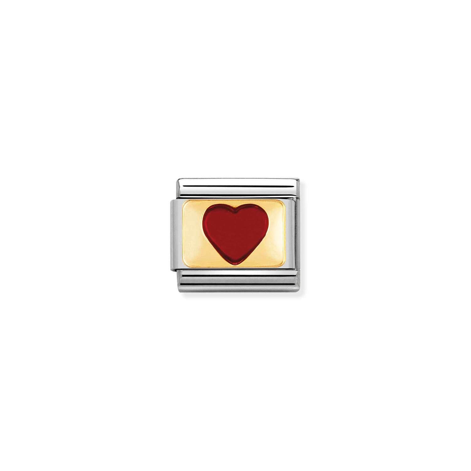 Composable® Link, Charm, Red Heart with gold Details in hypoallergenic stainless steel, gold 18 kt and enamel | Nomination Italy
