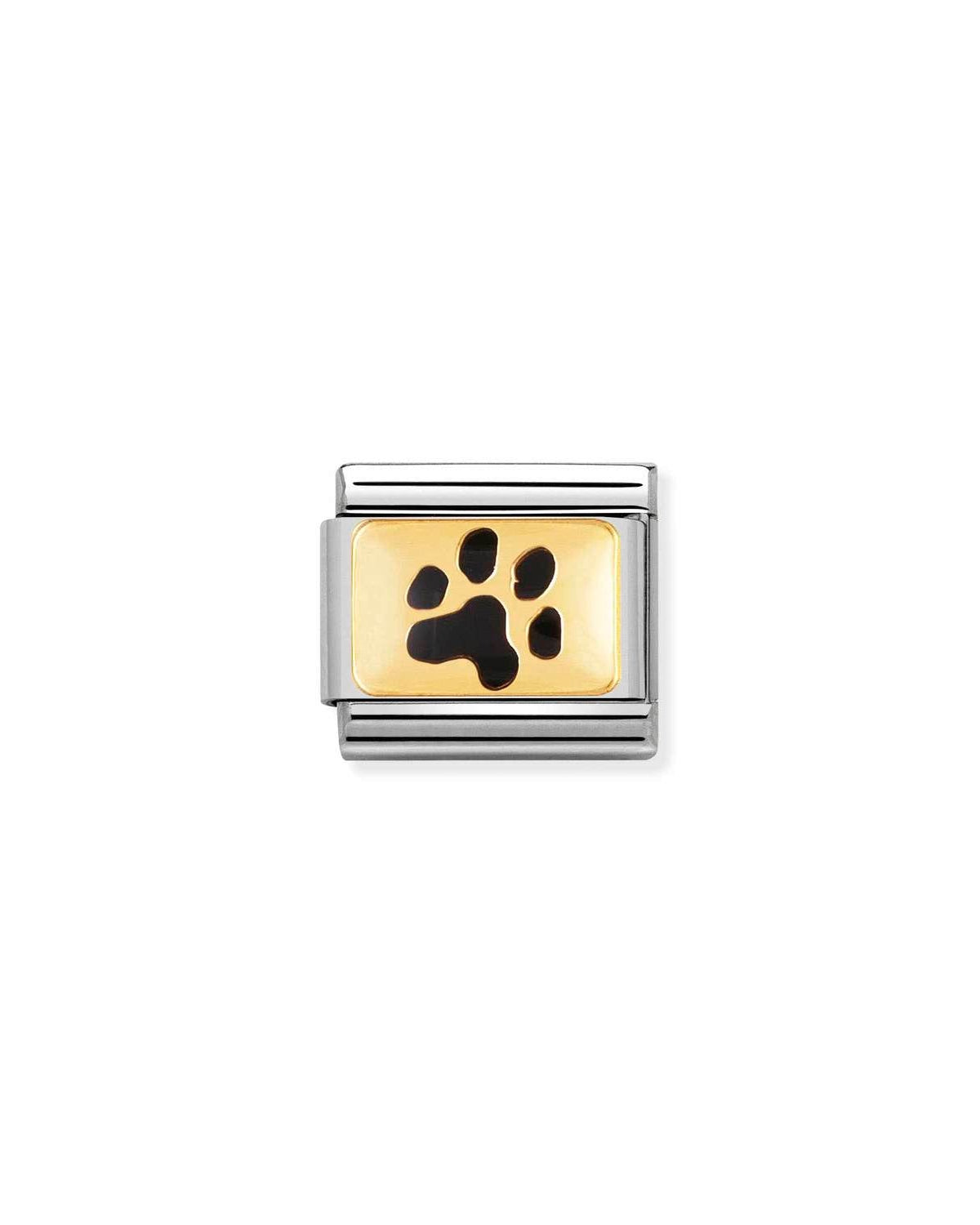 Classic Composable® Link, Link Black Paw Print in hypoallergenic stainless steel, gold 18 kt and enamel | Nomination Italy