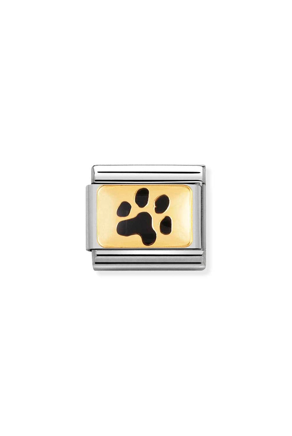 Classic Composable® Link, Link Black Paw Print in hypoallergenic stainless steel, gold 18 kt and enamel | Nomination Italy