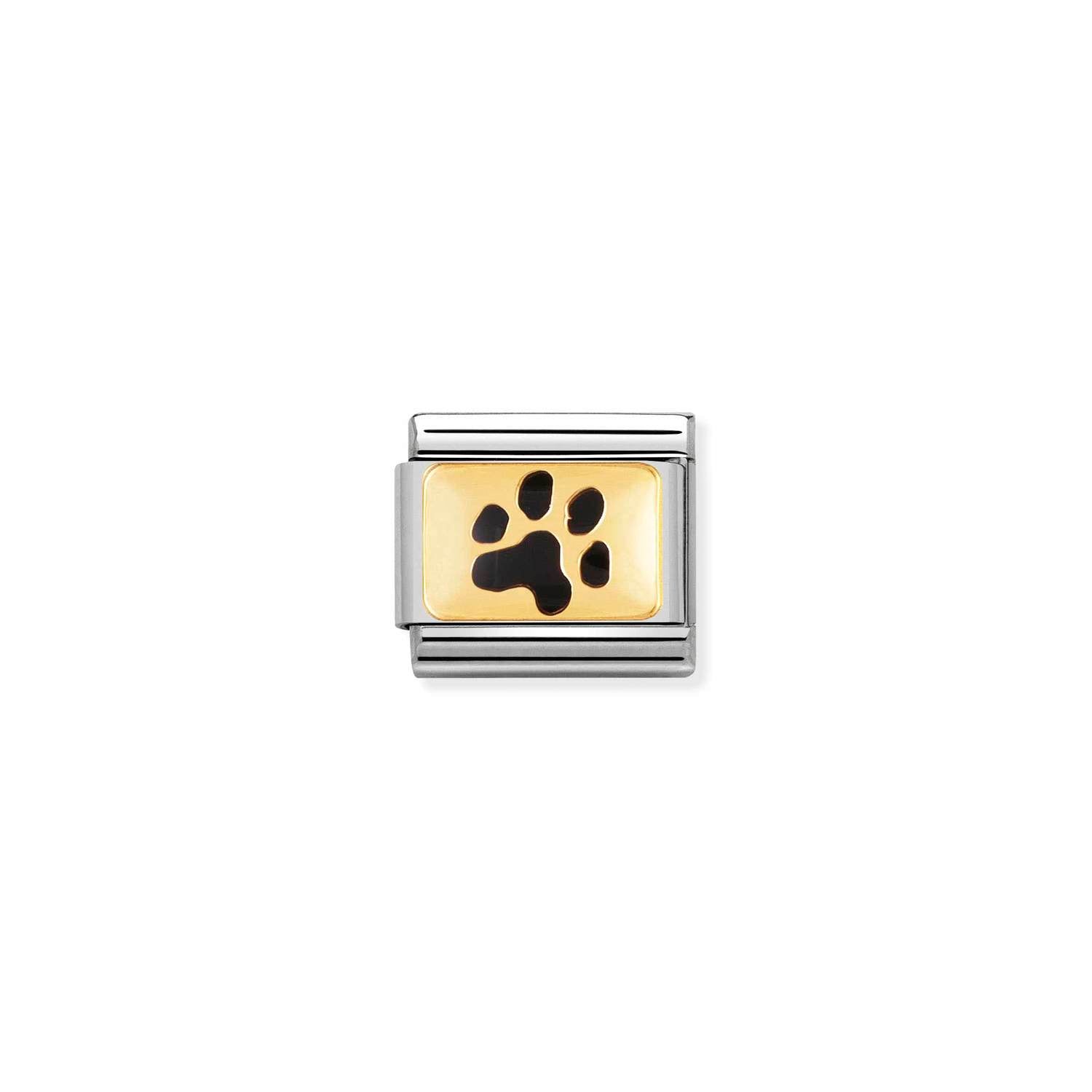 Classic Composable® Link, Link Black Paw Print in hypoallergenic stainless steel, gold 18 kt and enamel | Nomination Italy