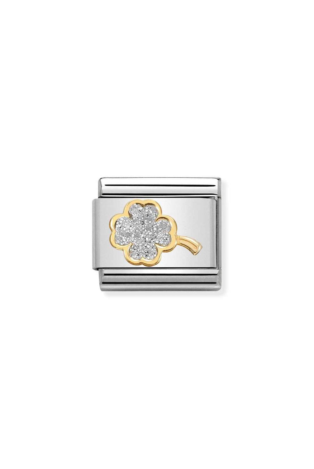 Composable® Link, Charm, Glitter 4-leaf Clover in hypoallergenic stainless steel, gold 18 kt and enamel | Nomination Italy