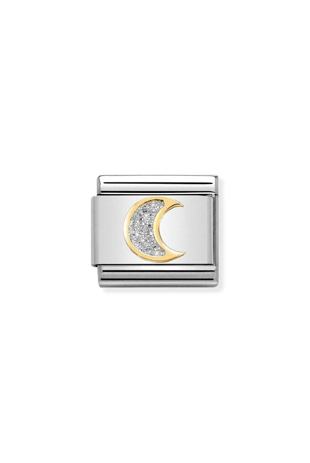 Composable® Link, Charm, Glitter Moon in hypoallergenic stainless steel, gold 18 kt and enamel | Nomination Italy