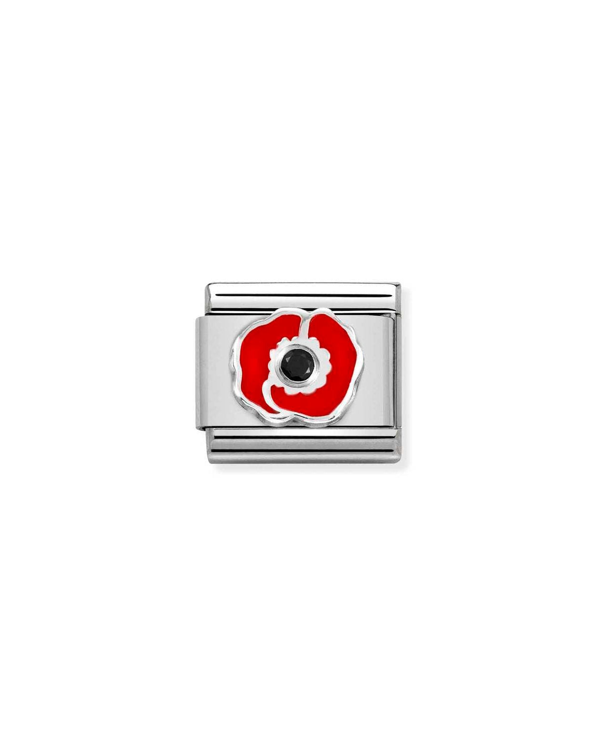 Composable® Link, Charm, Red Poppy with Black Cubic Zirconia in hypoallergenic stainless steel, sterling silver .925 and cubic zirconia | Nomination Italy