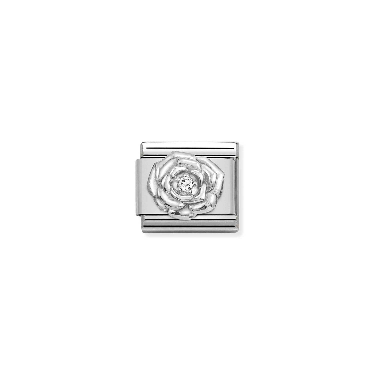Composable® Link, Charm, silver Rose with Cubic Zirconia in hypoallergenic stainless steel, sterling silver .925 and cubic zirconia | Nomination Italy