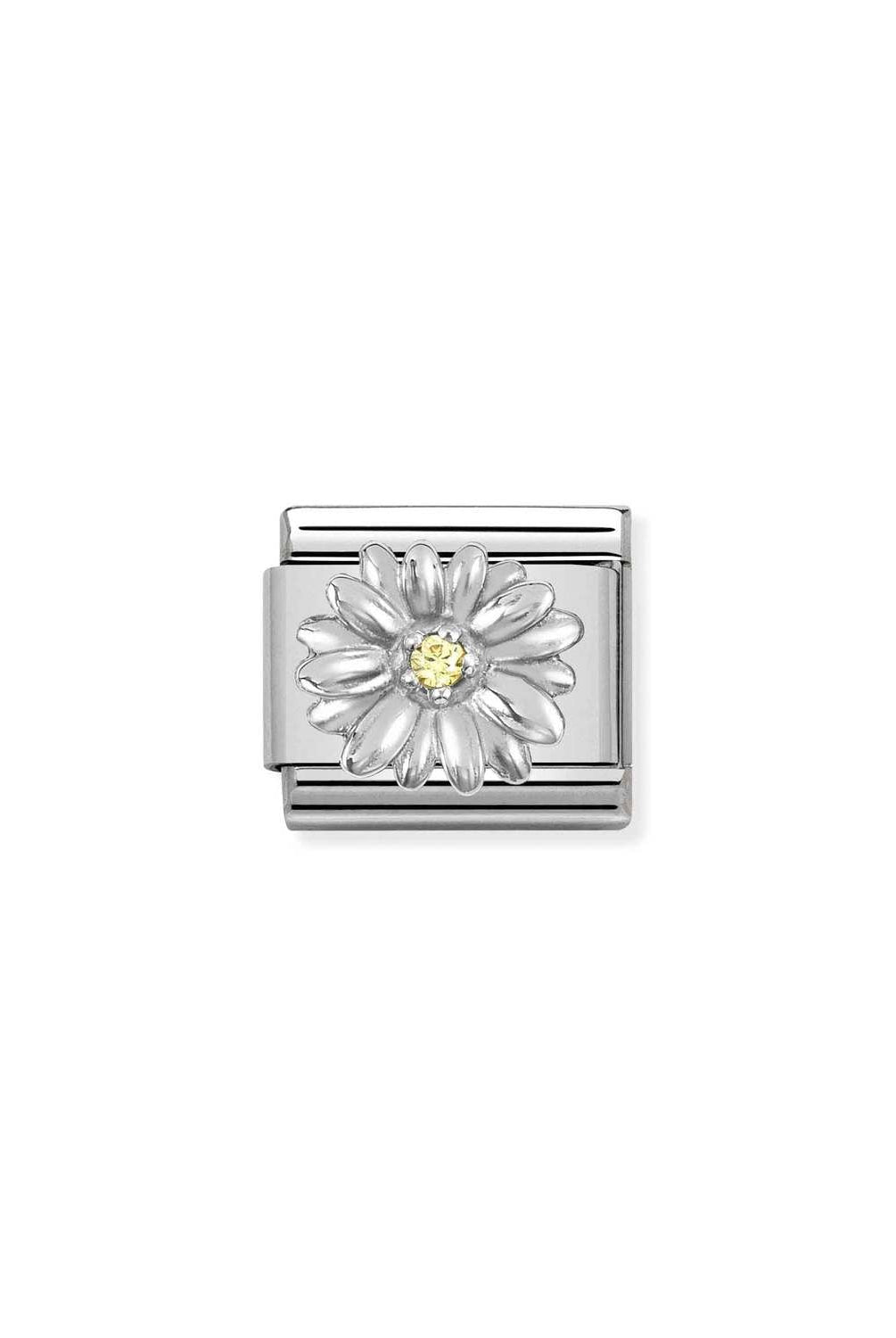Composable® Link, Charm, silver Daisy, Yellow Cubic Zirconia in hypoallergenic stainless steel, sterling silver .925 and cubic zirconia | Nomination Italy
