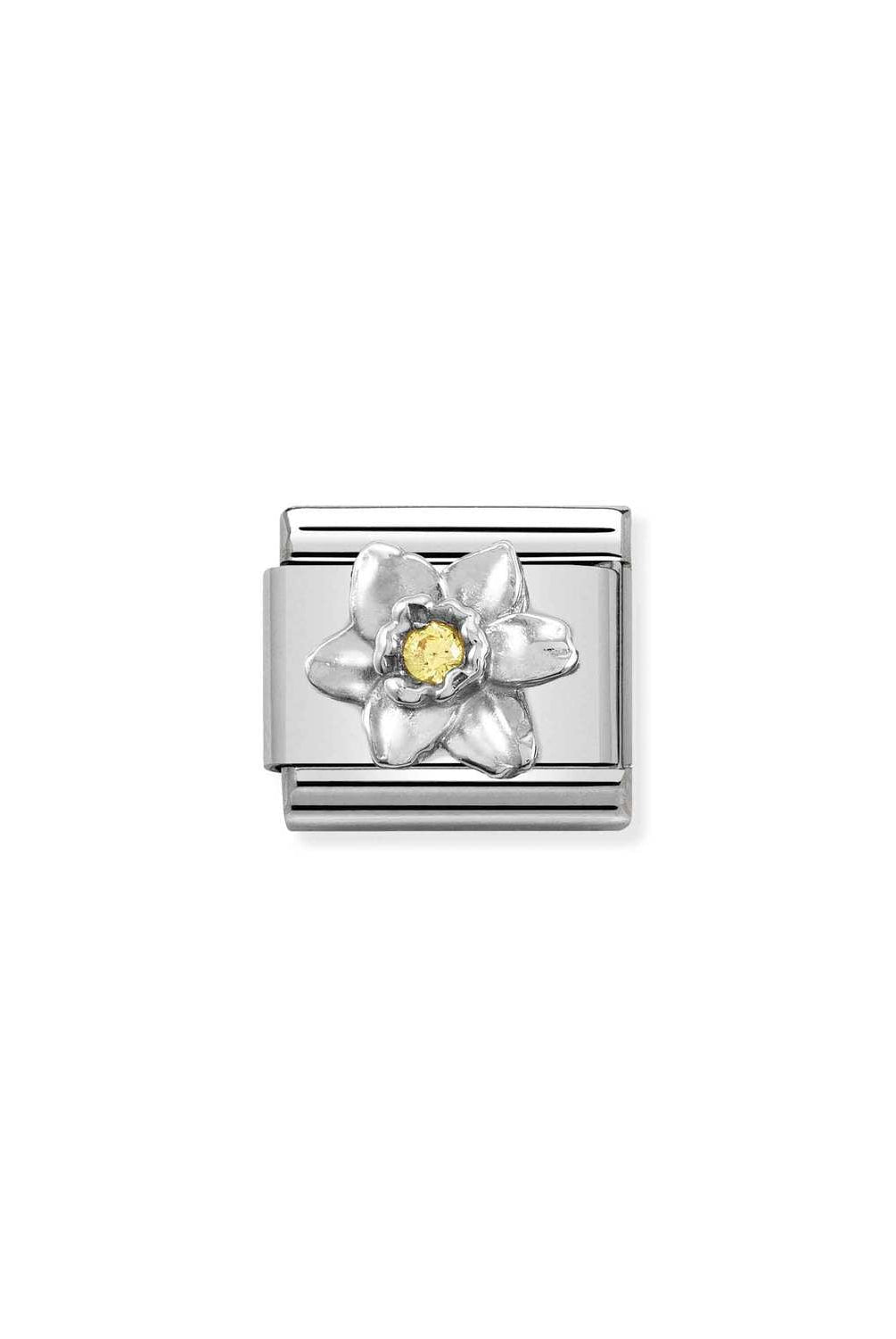 Composable® Link, Charm, silver Daffodil, Yellow Cubic Zirconia in hypoallergenic stainless steel, sterling silver .925 and cubic zirconia | Nomination Italy