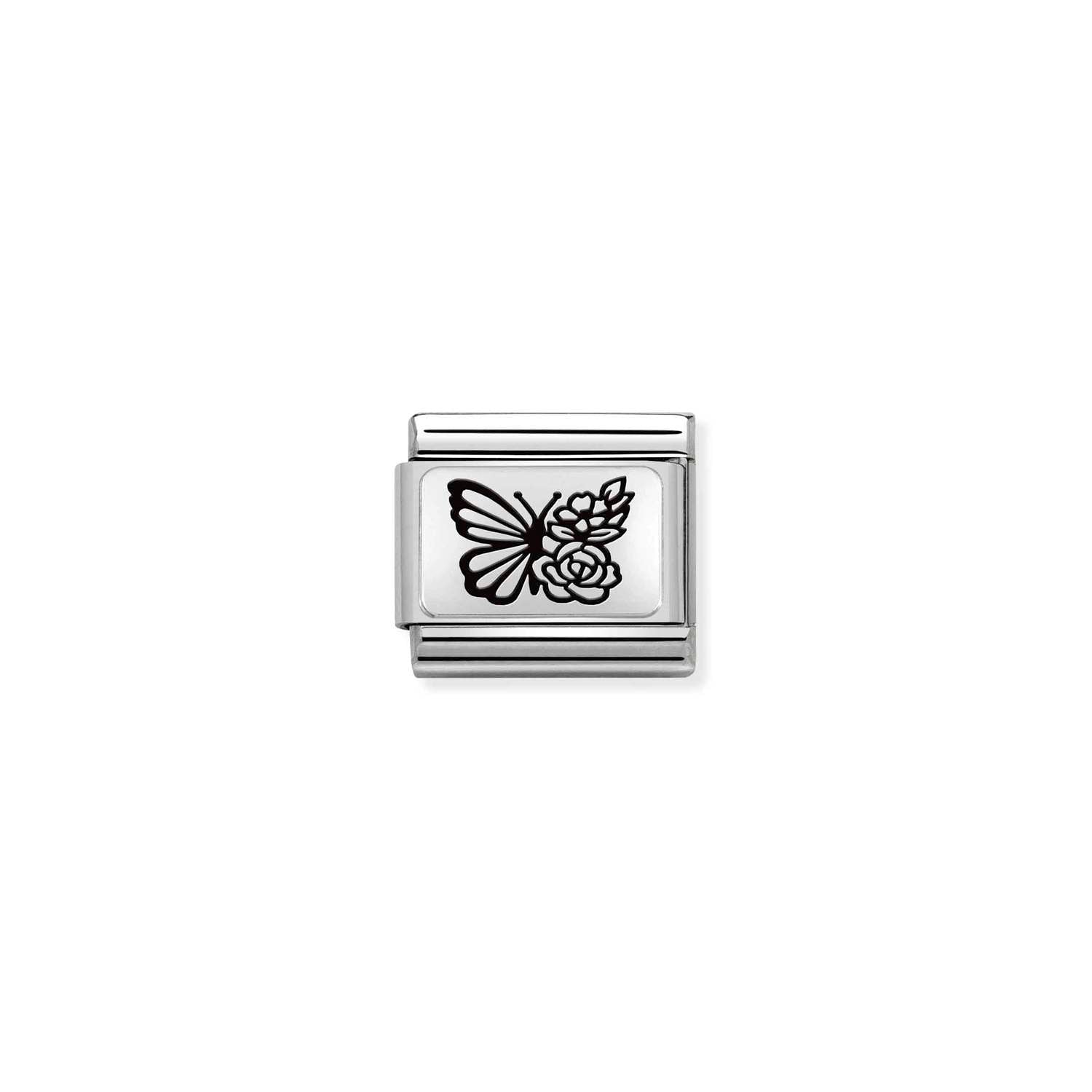 Composable® Link, Charm, Butterfly with Flowers in hypoallergenic stainless steel and sterling silver .925 | Nomination Italy