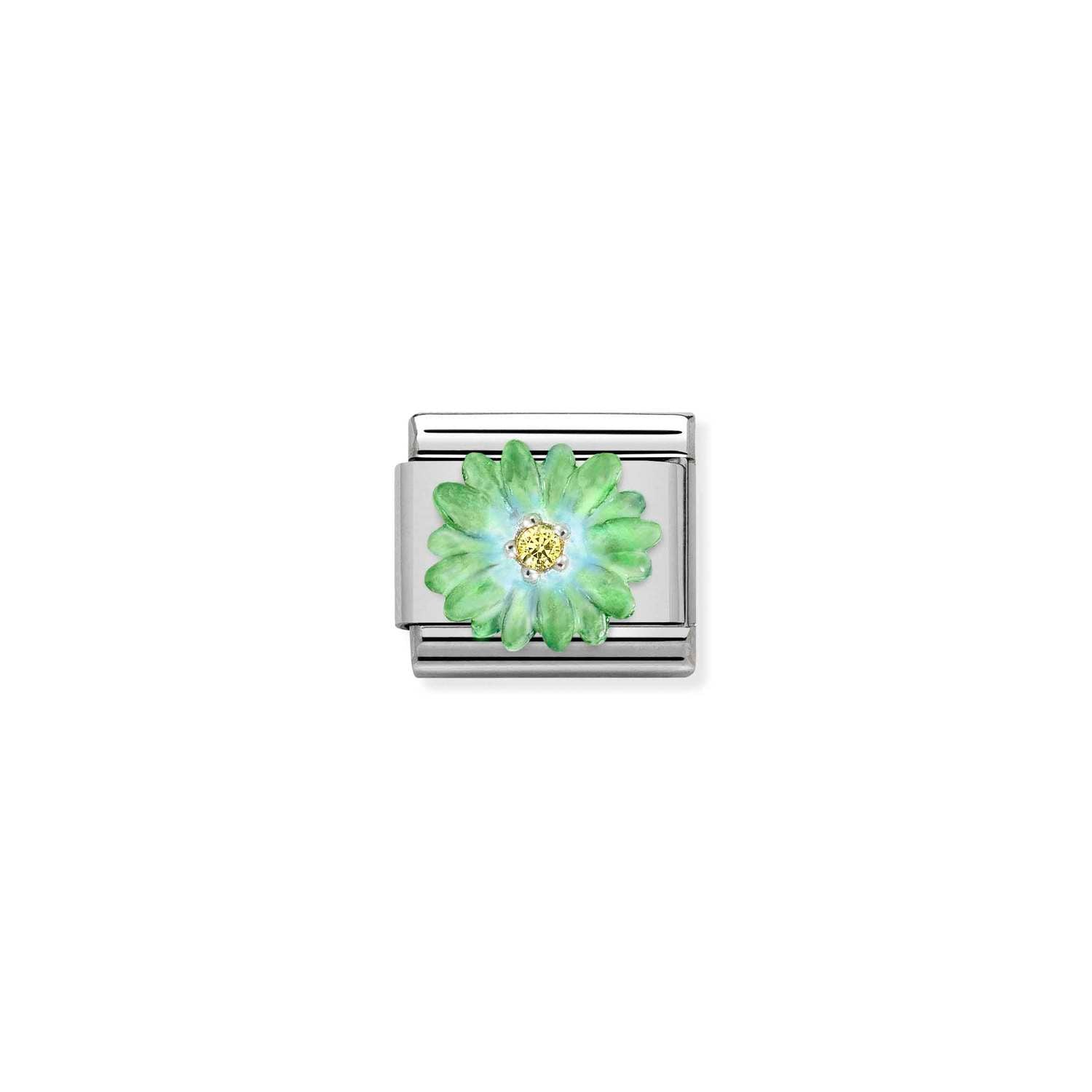 Composable® Link, Charm, Green Flower in hypoallergenic stainless steel, sterling silver .925 and cubic zirconia | Nomination Italy